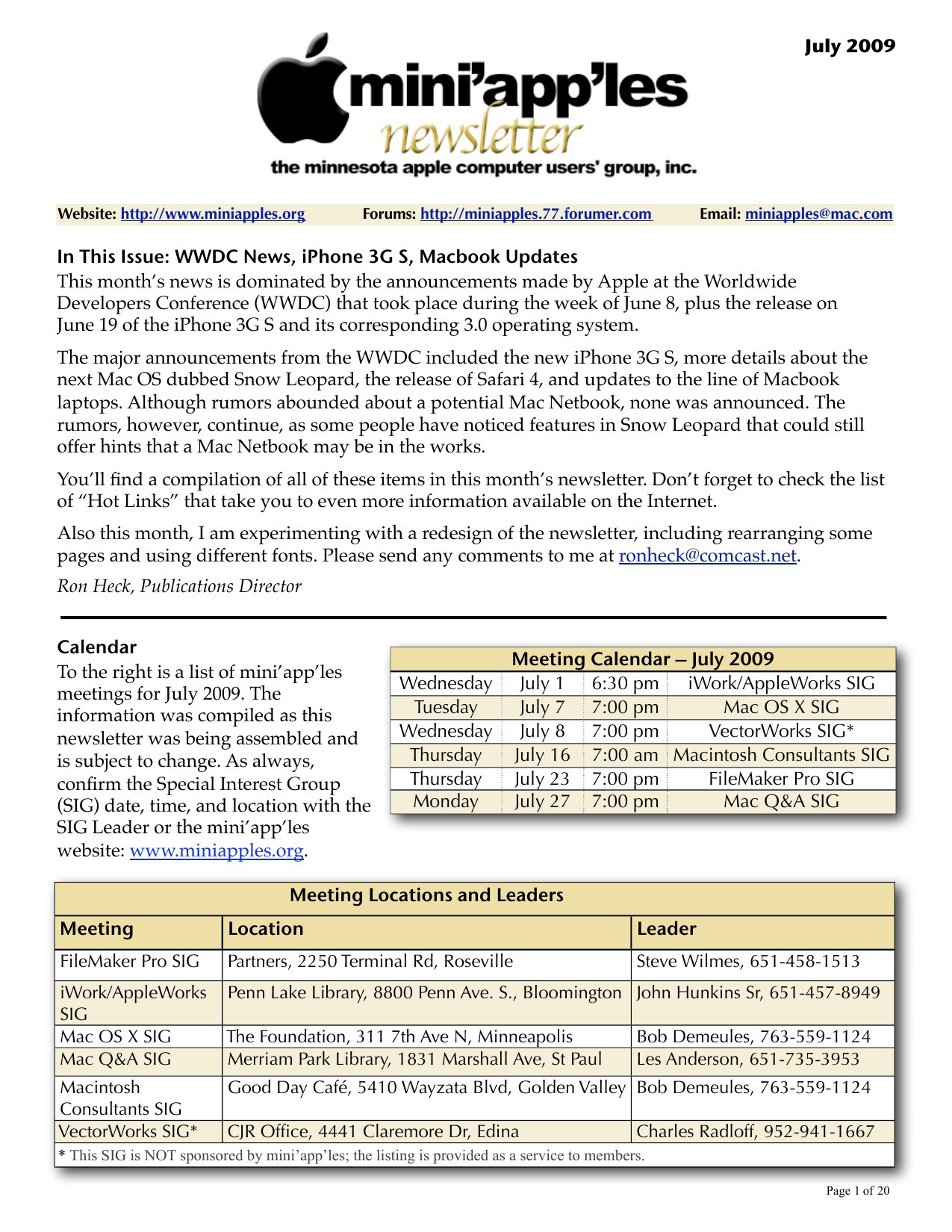 Mini'app'les Newsletter — July 2009