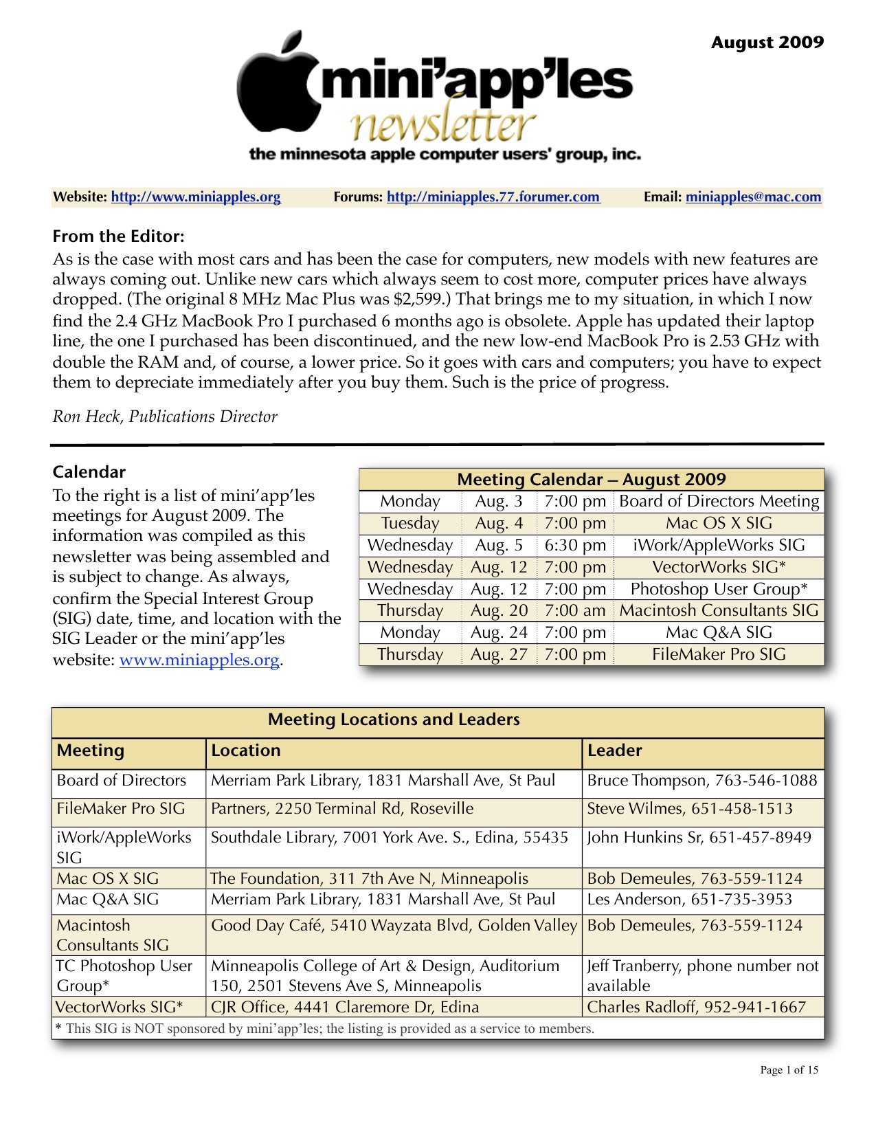 Mini'app'les Newsletter — August 2009