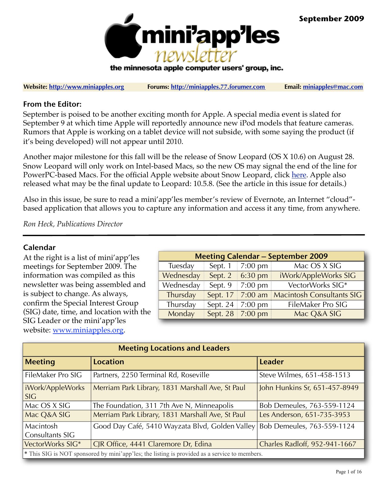 Mini'app'les Newsletter — September 2009