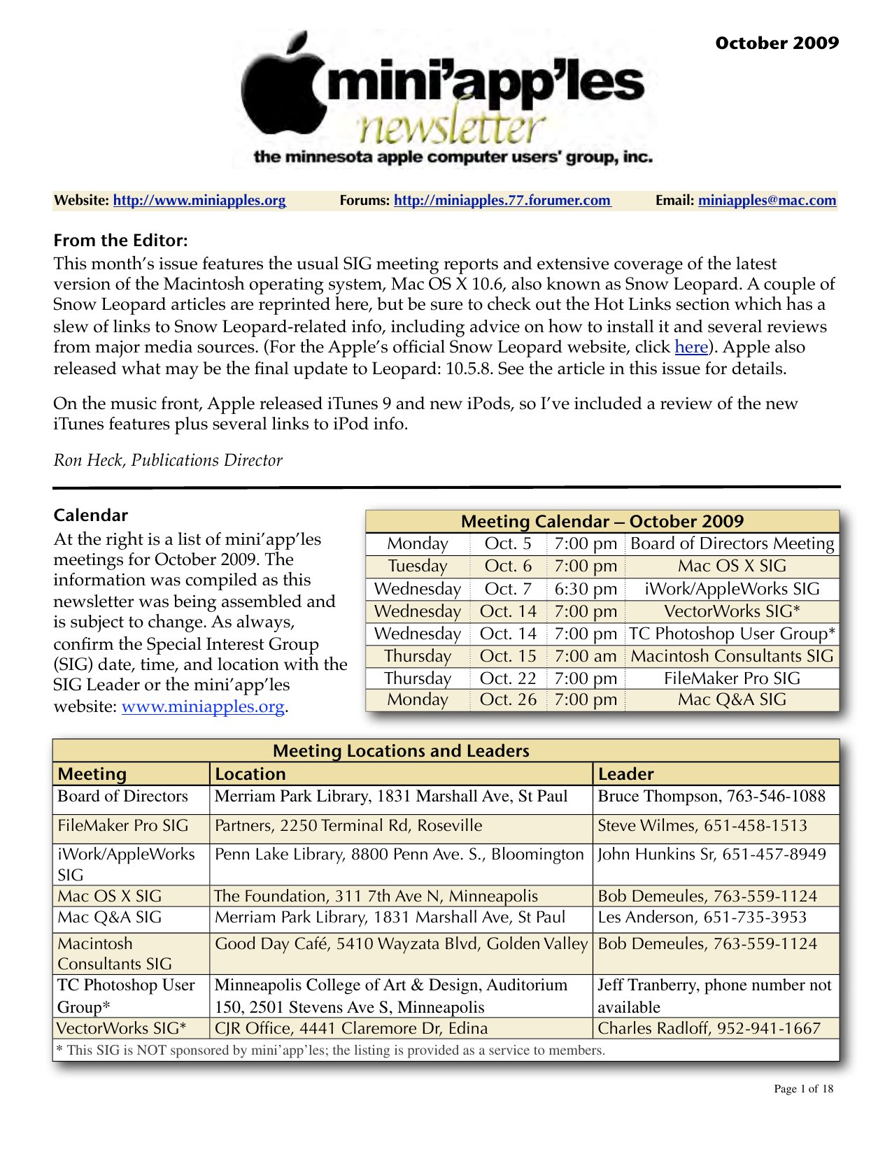 Mini'app'les Newsletter — October 2009