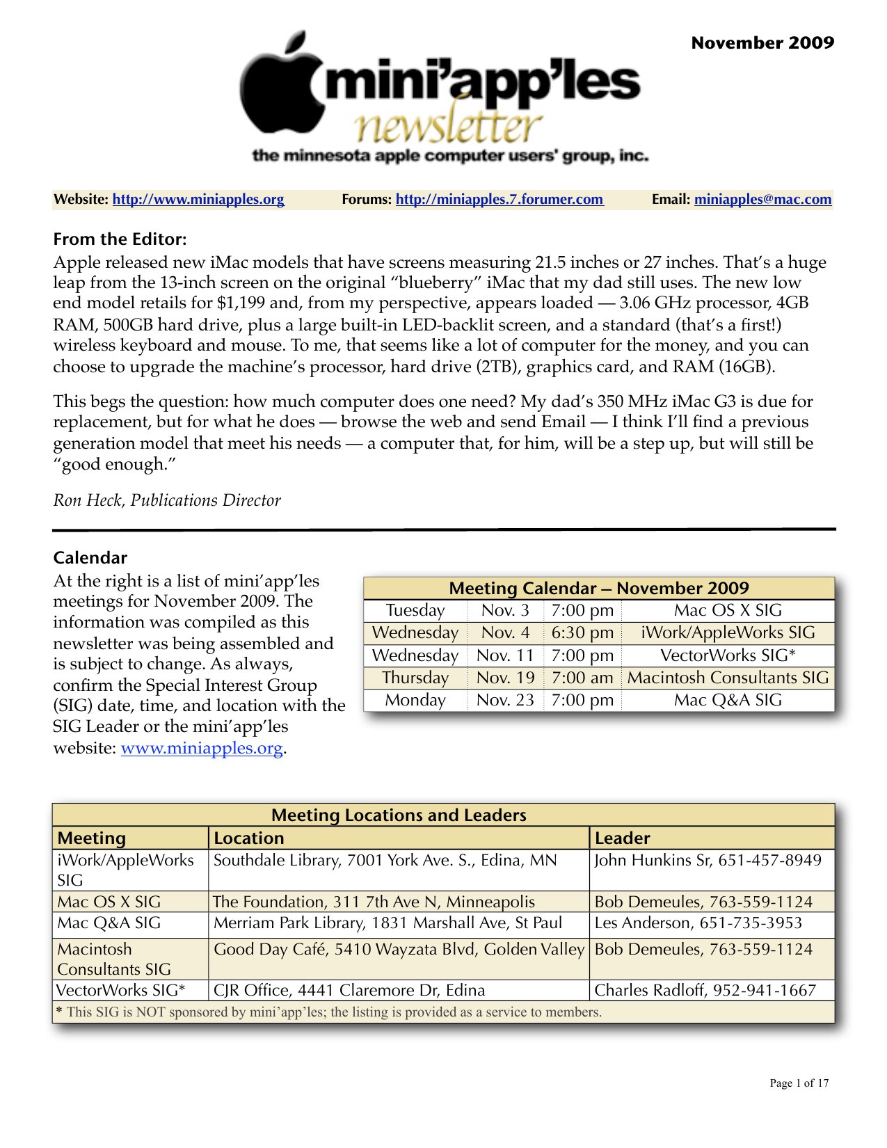 Mini'app'les Newsletter — November 2009
