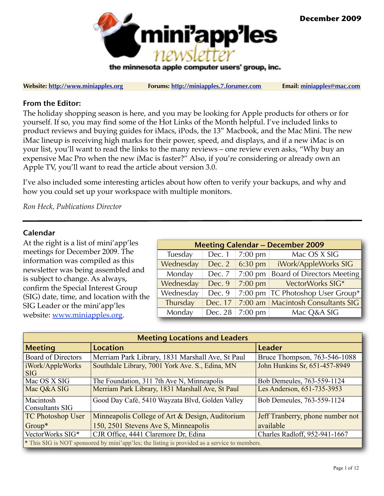 Mini'app'les Newsletter — December 2009