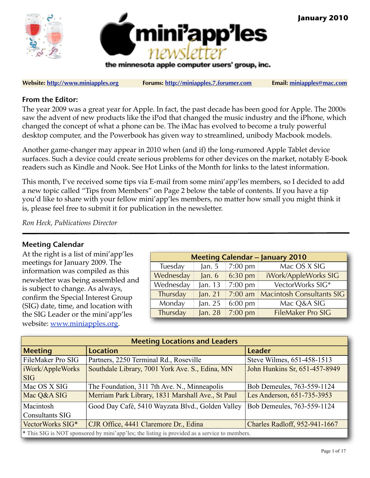 Mini'app'les Newsletter — January 2010