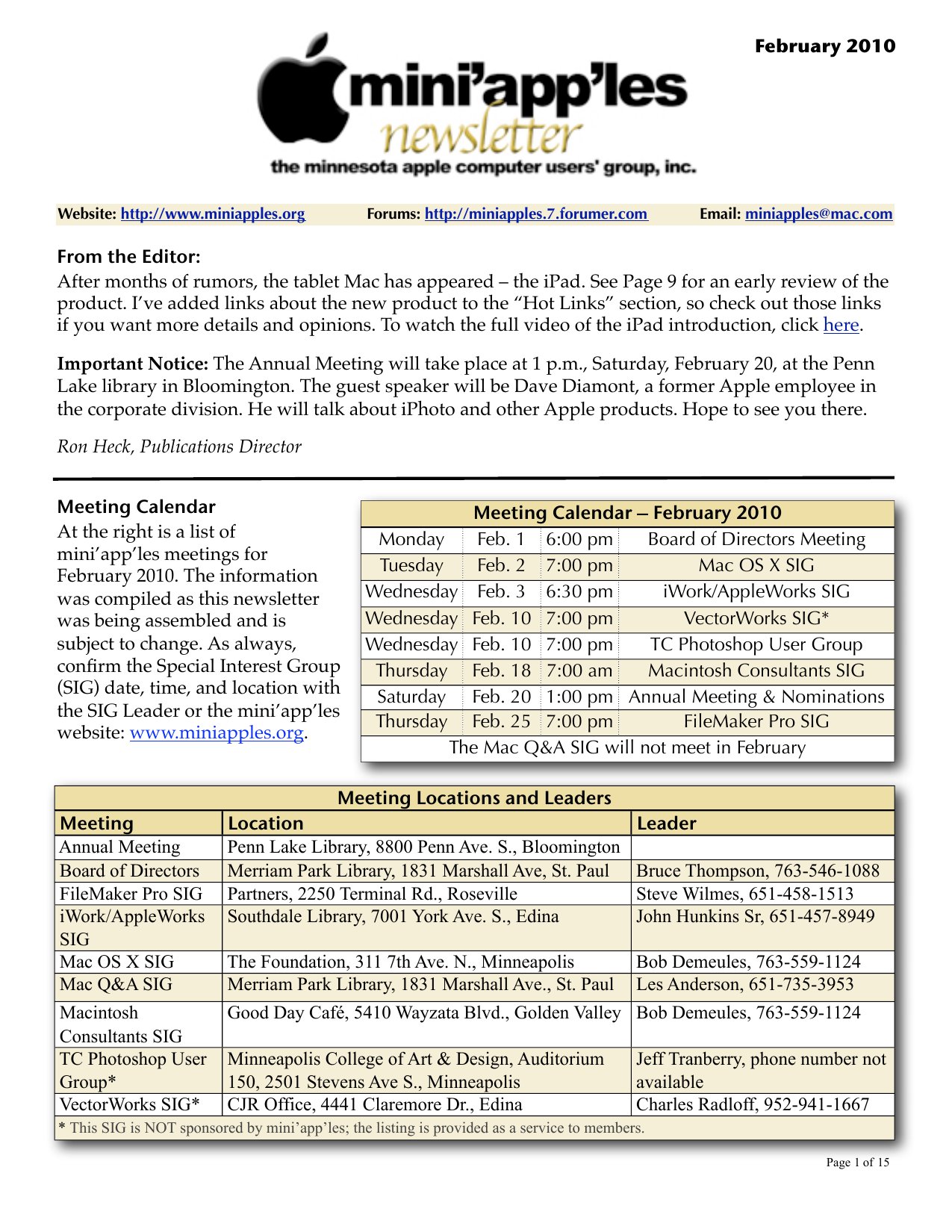 Mini'app'les Newsletter — February 2010