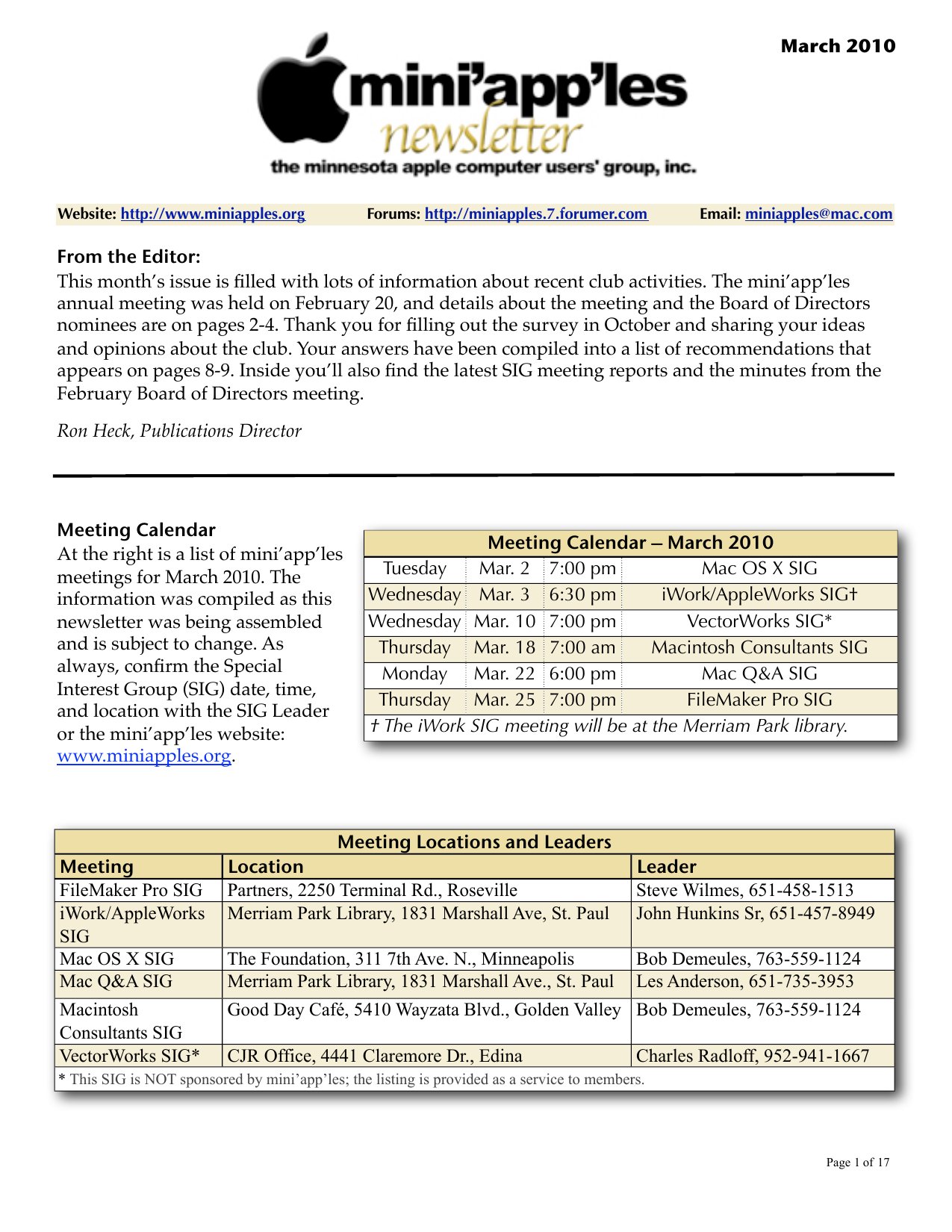 Mini'app'les Newsletter — March 2010