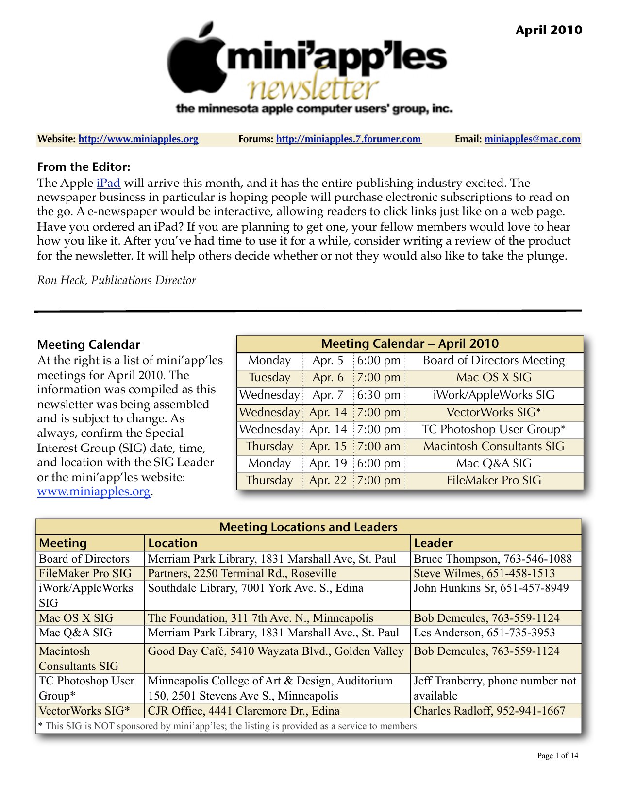 Mini'app'les Newsletter — April 2010