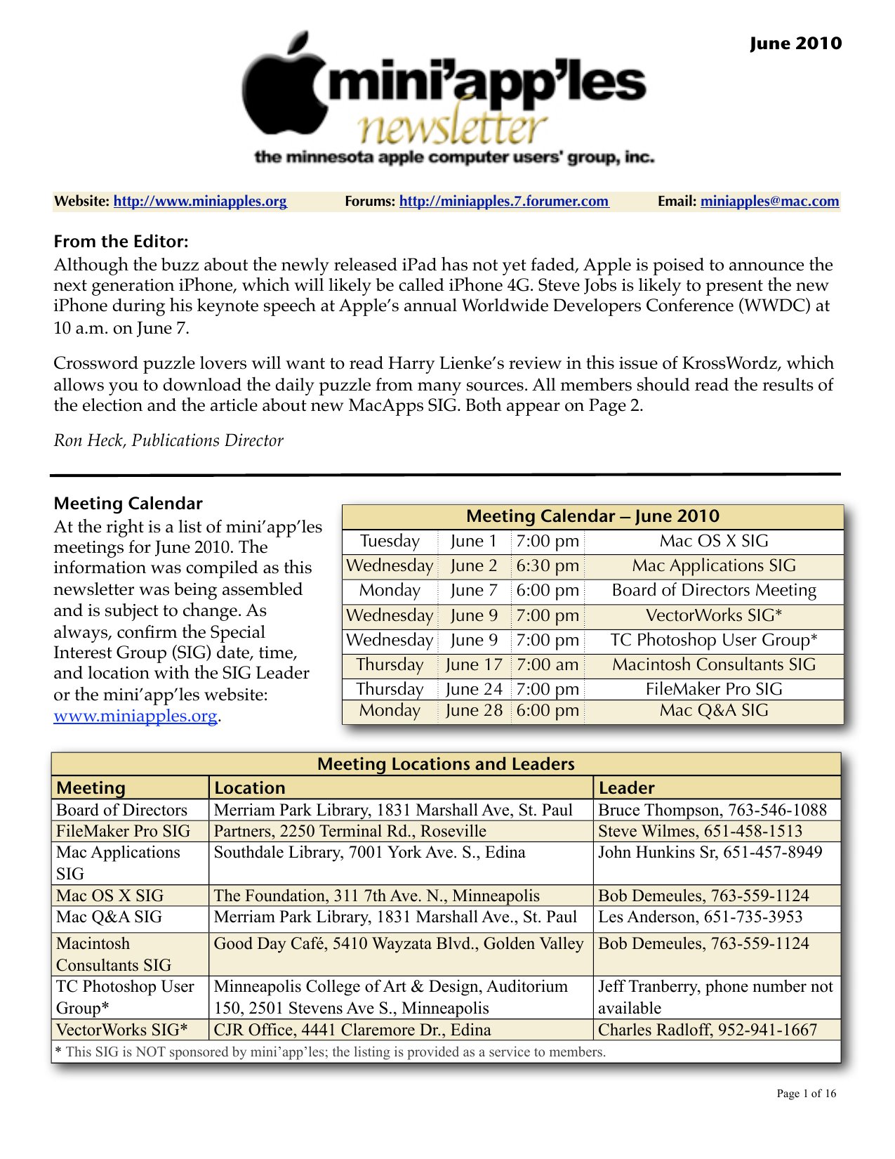 Mini'app'les Newsletter — June 2010