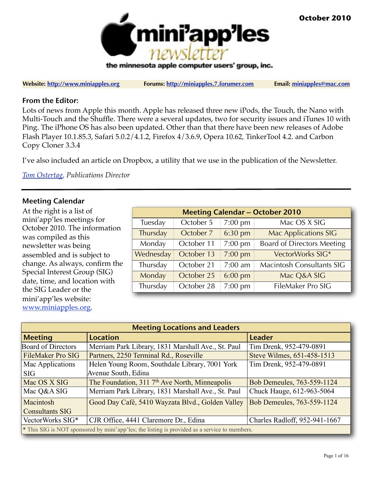 Mini'app'les Newsletter — October 2010