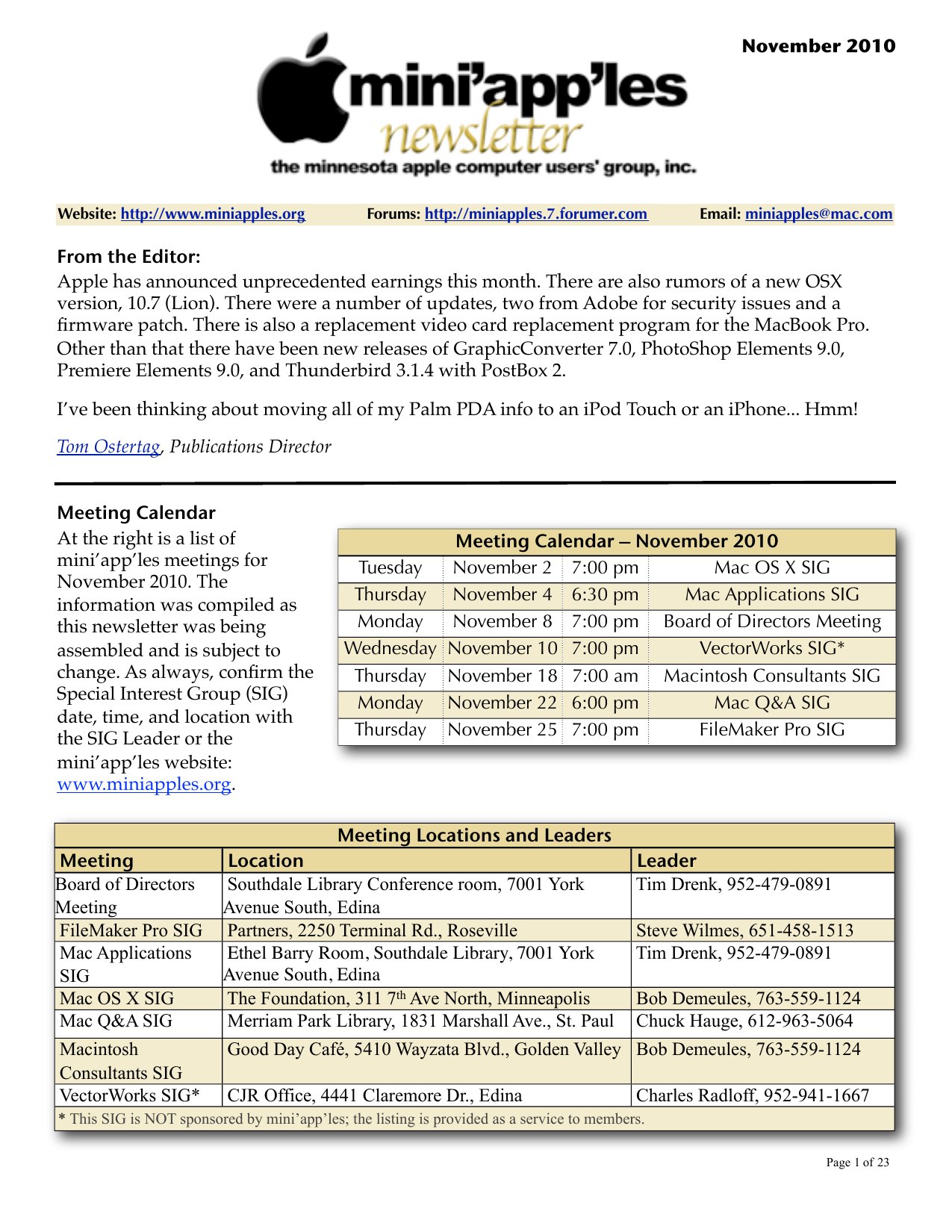 Mini'app'les Newsletter — November 2010