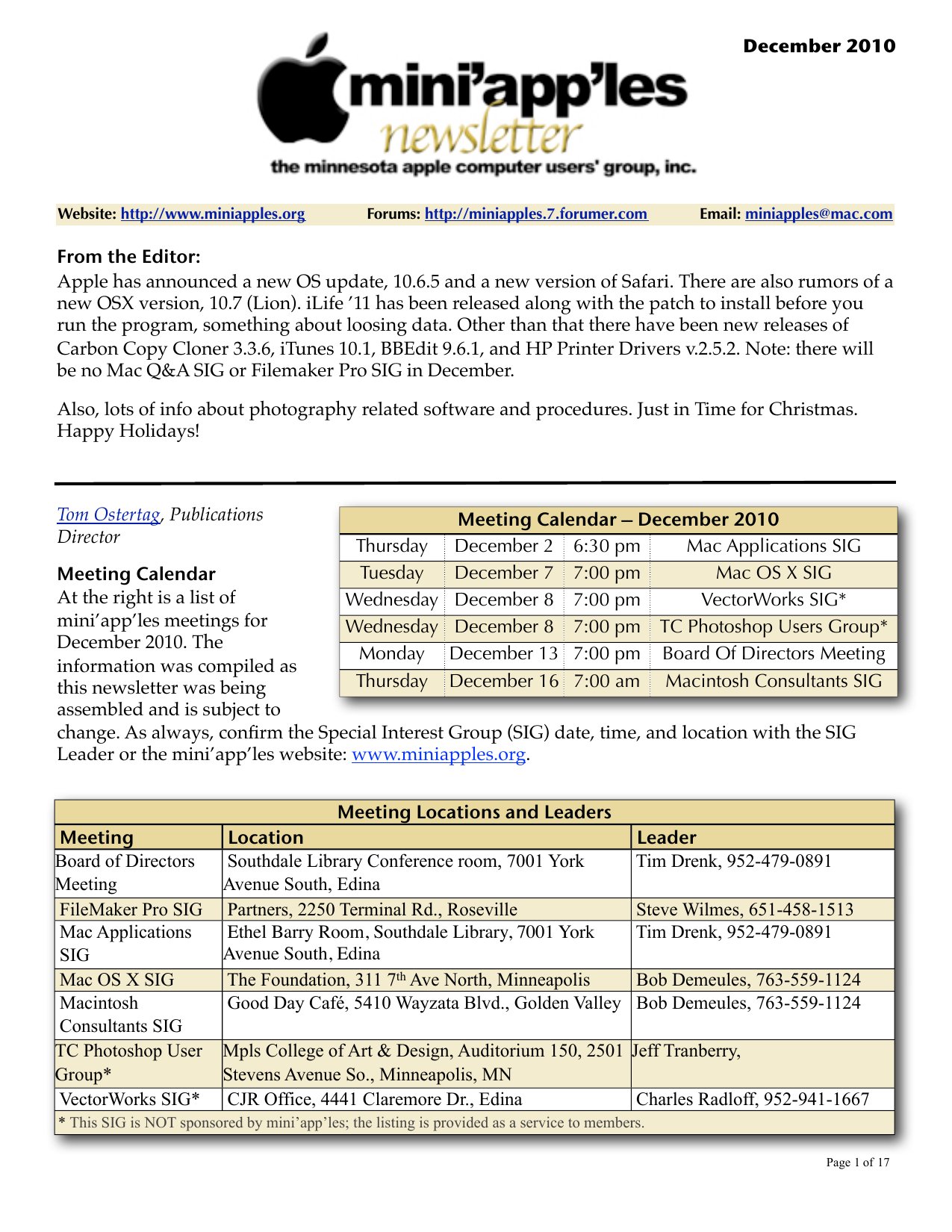 Mini'app'les Newsletter — December 2010