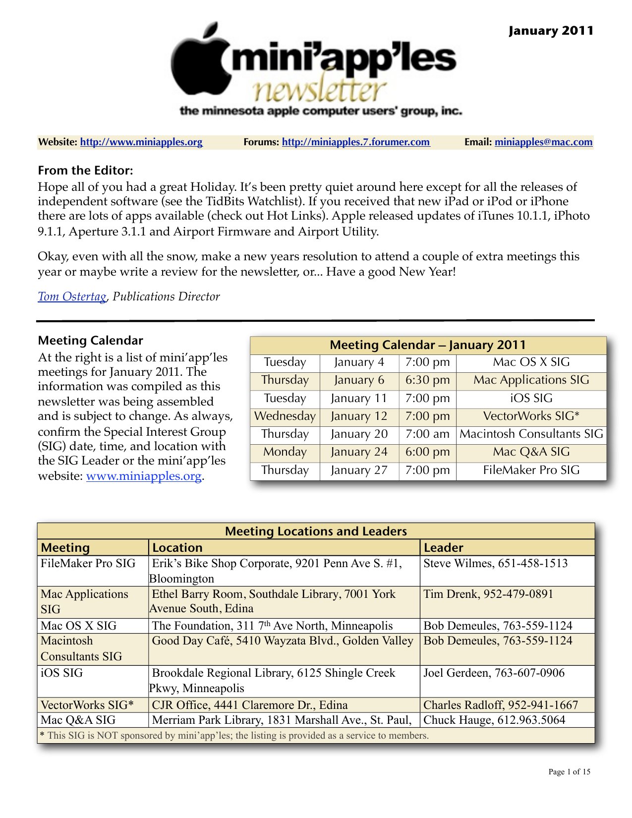Mini'app'les Newsletter — January 2011