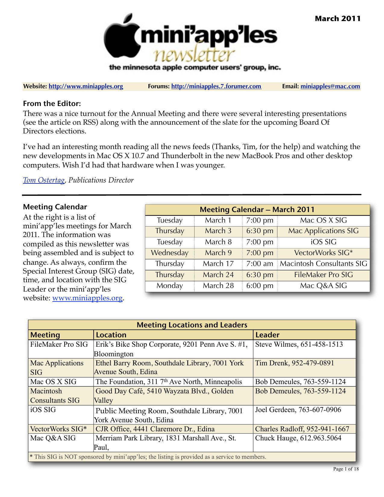 Mini'app'les Newsletter — March 2011