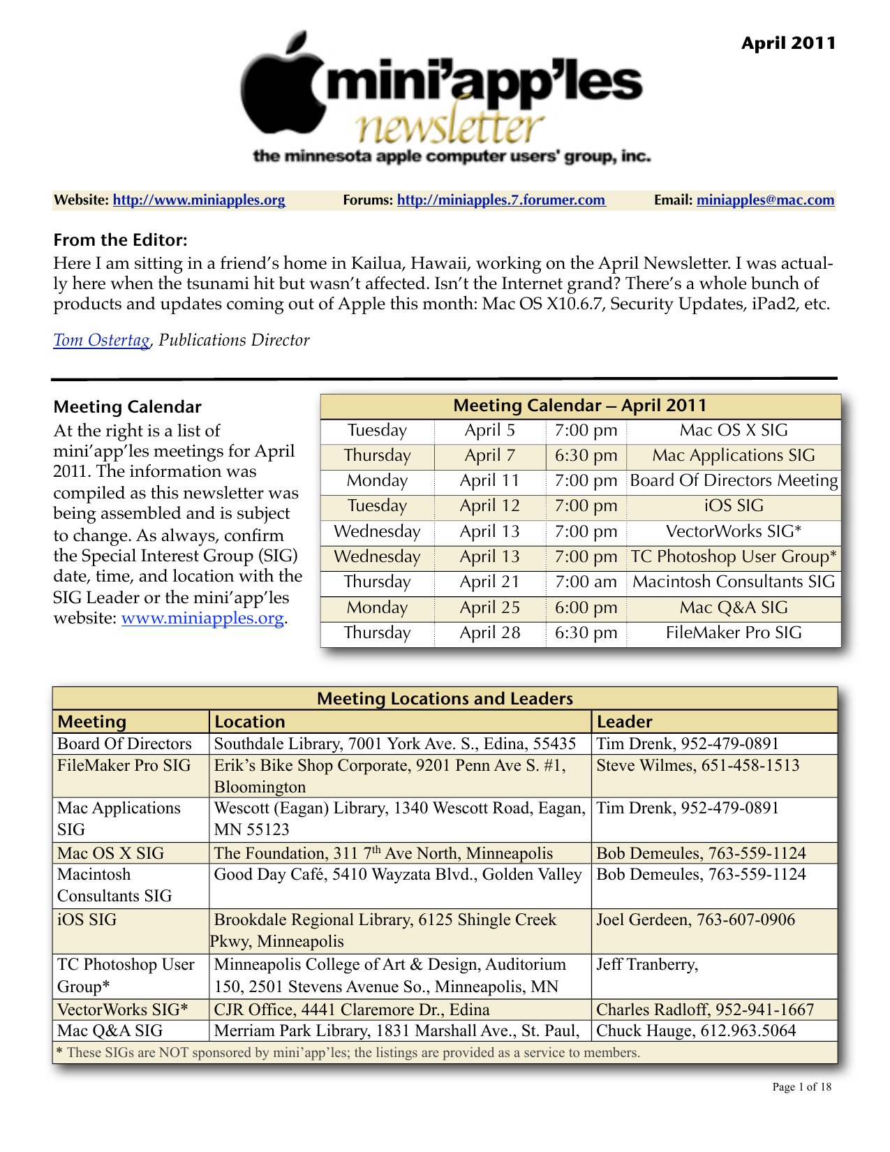 Mini'app'les Newsletter — April 2011