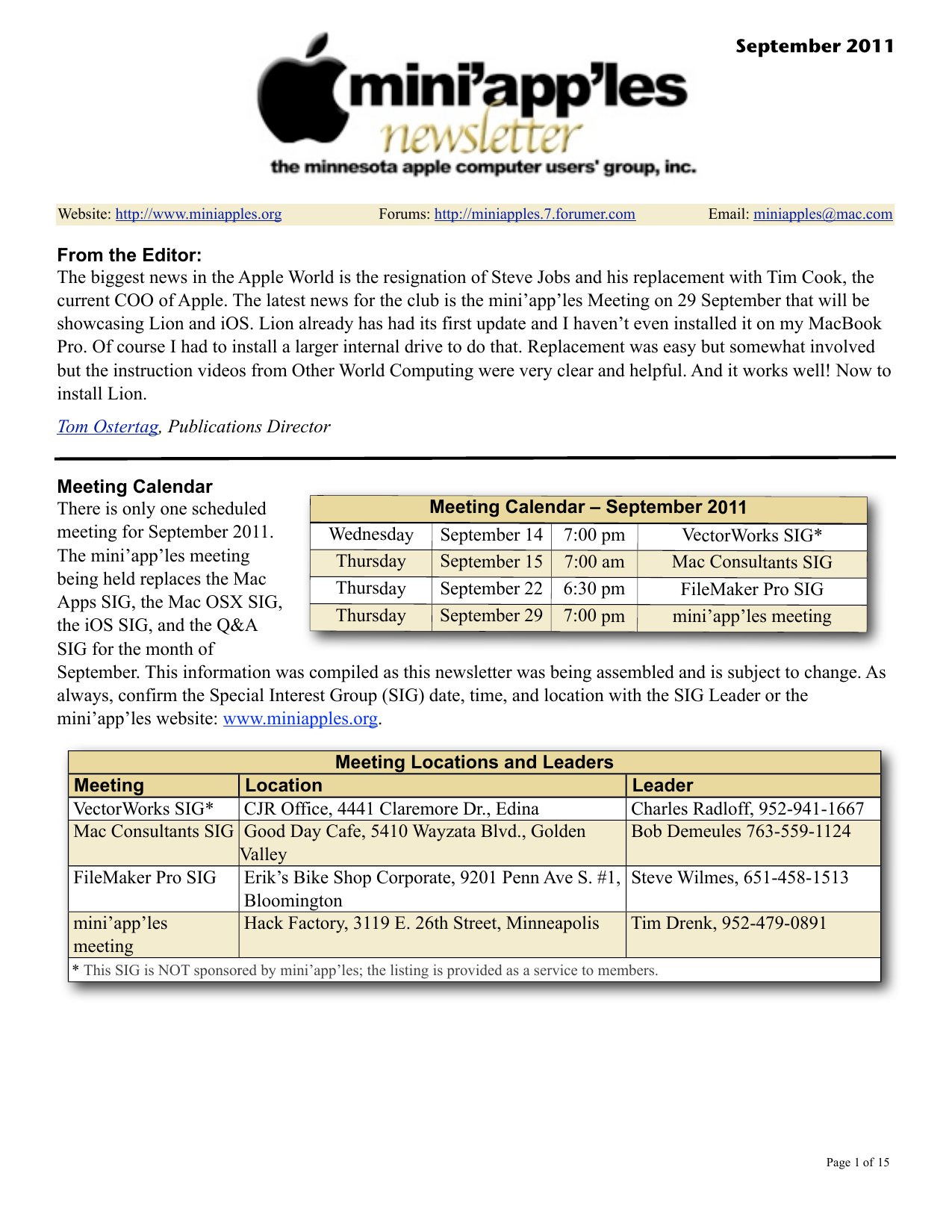 Mini'app'les Newsletter — September 2011