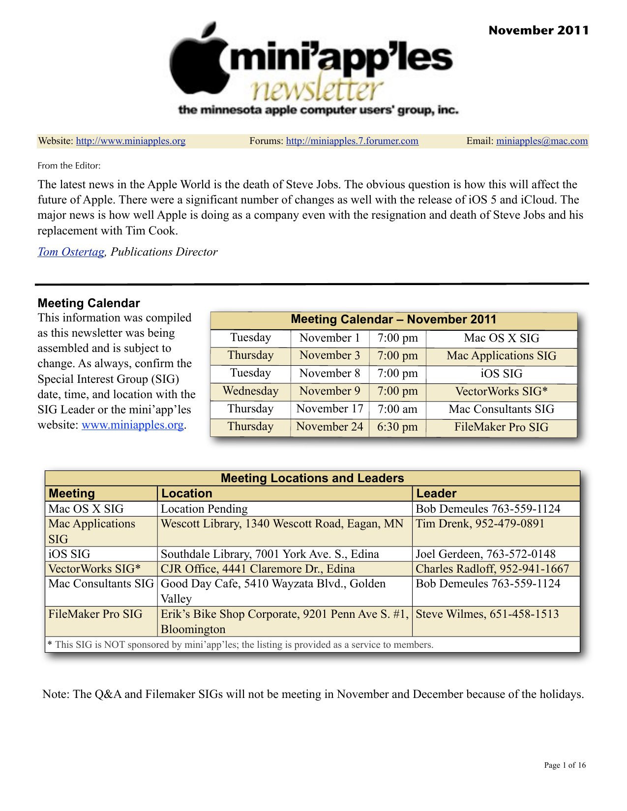 Mini'app'les Newsletter — November 2011