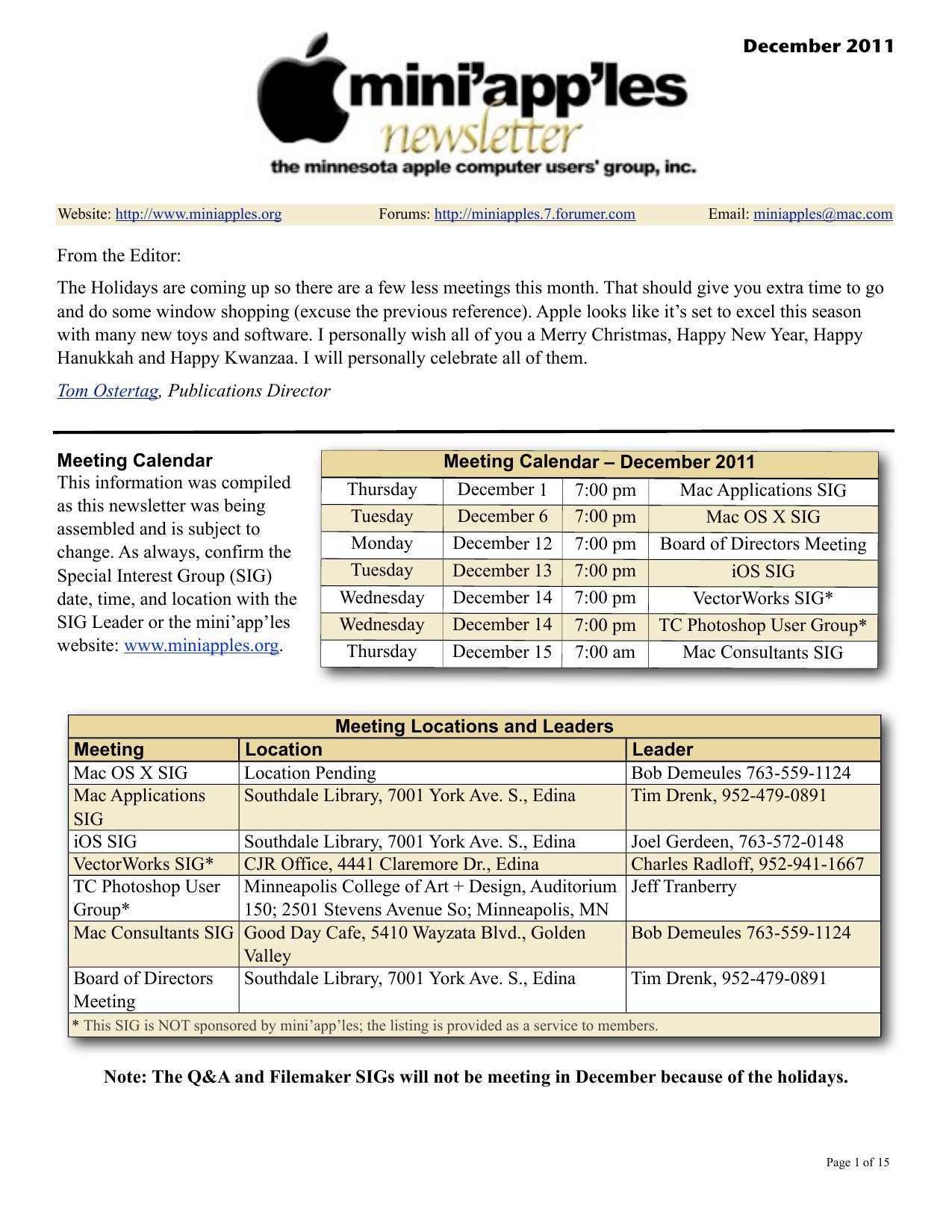 Mini'app'les Newsletter — December 2011