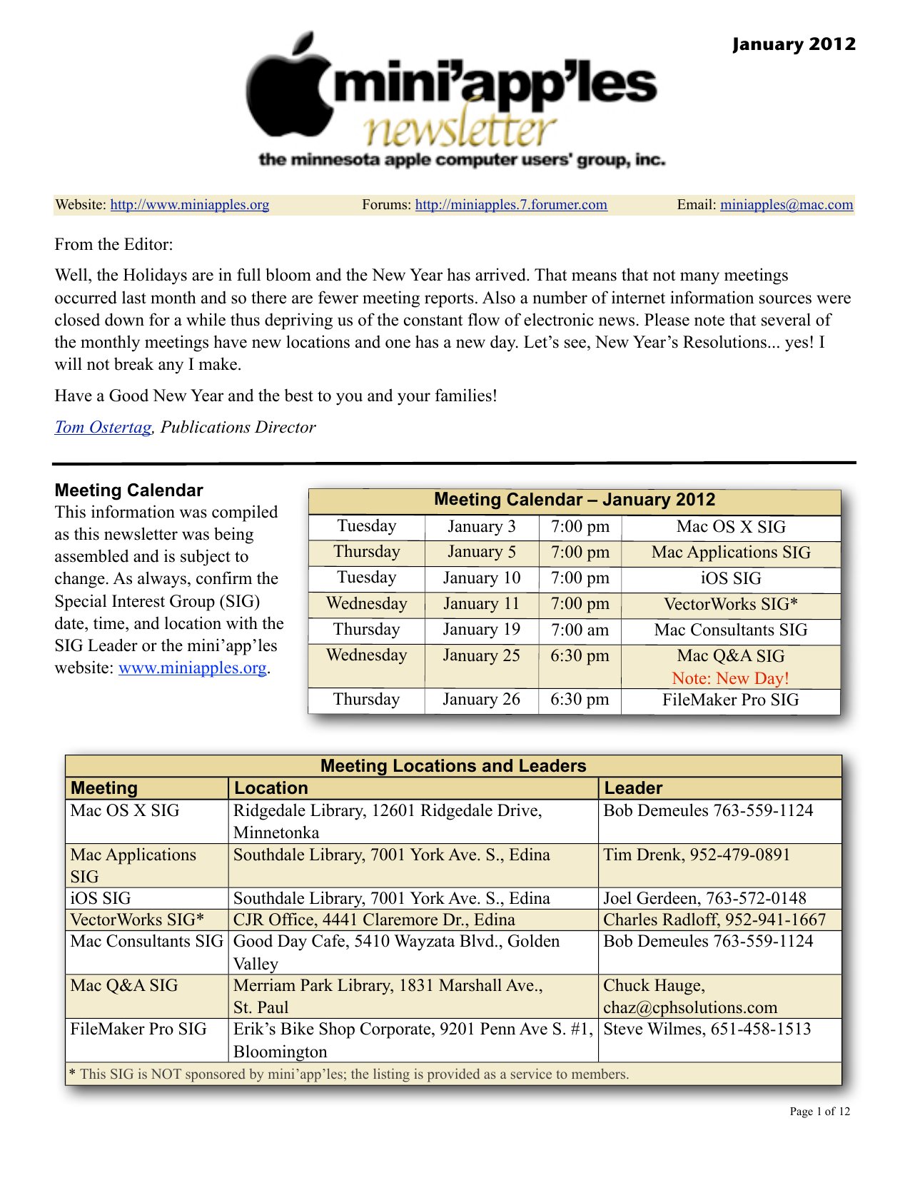 Mini'app'les Newsletter — January 2012