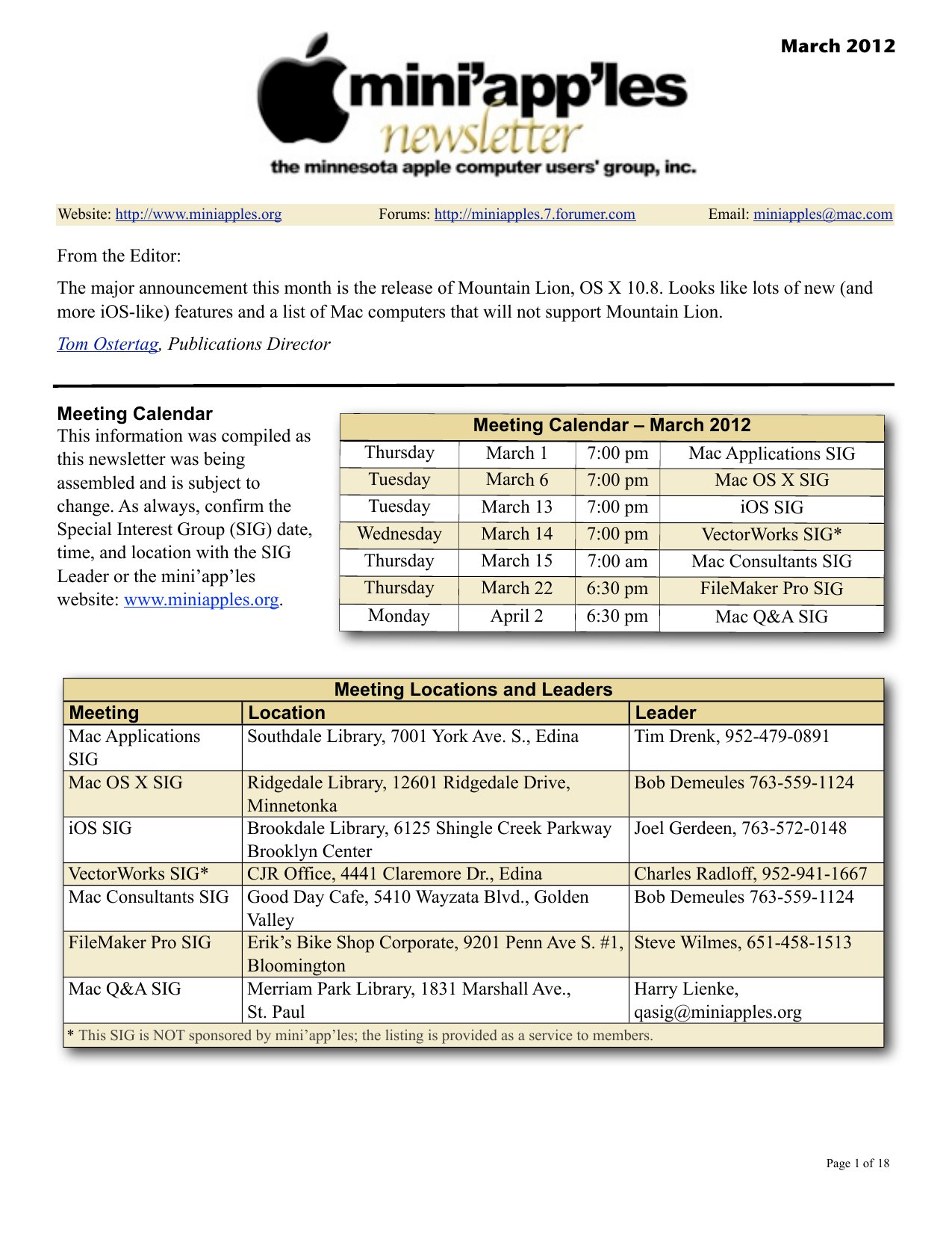 Mini'app'les Newsletter — March 2012