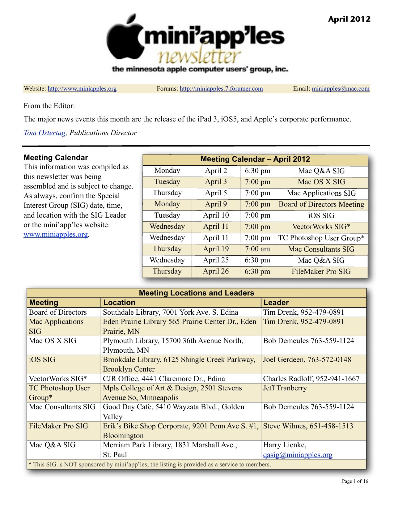 Mini'app'les Newsletter — April 2012