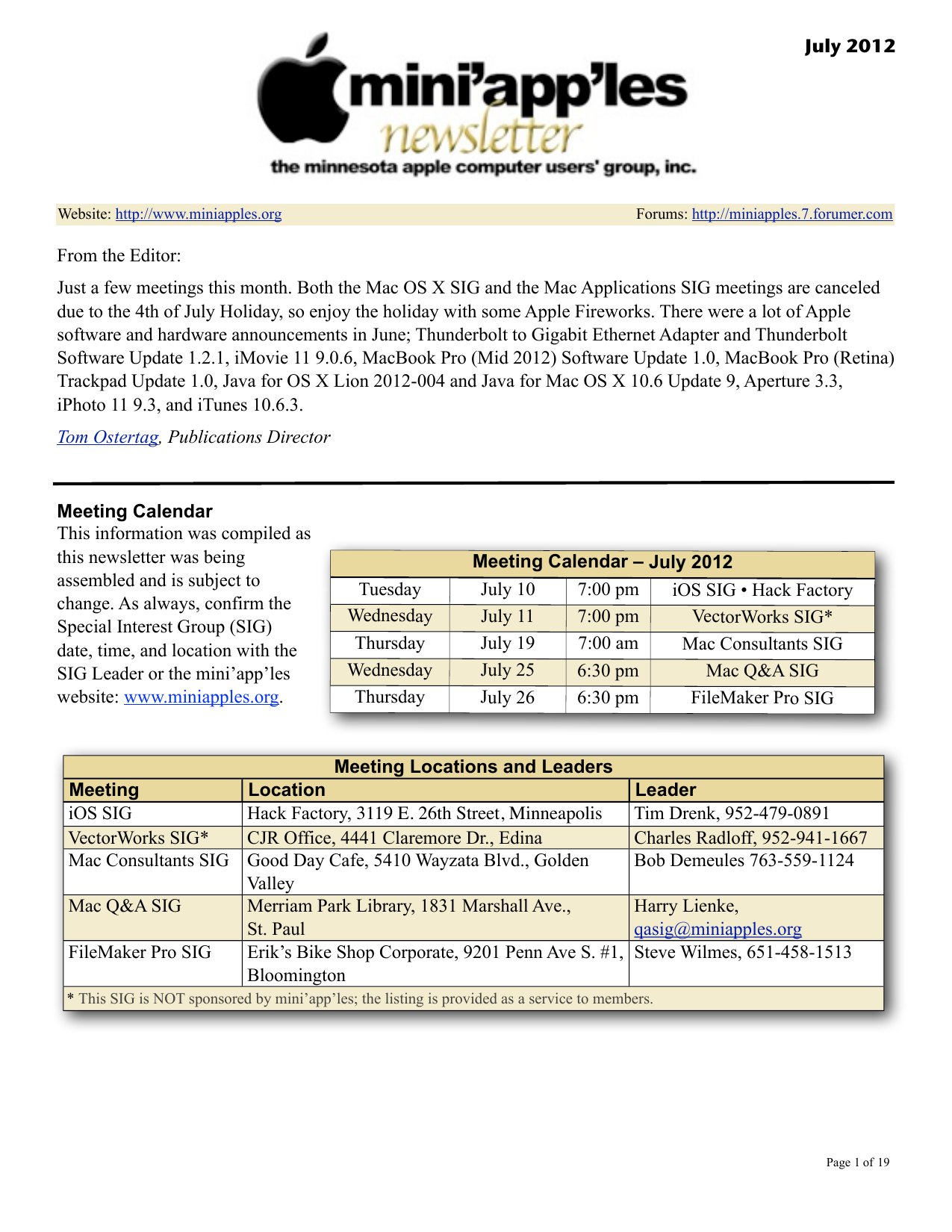 Mini'app'les Newsletter — July 2012