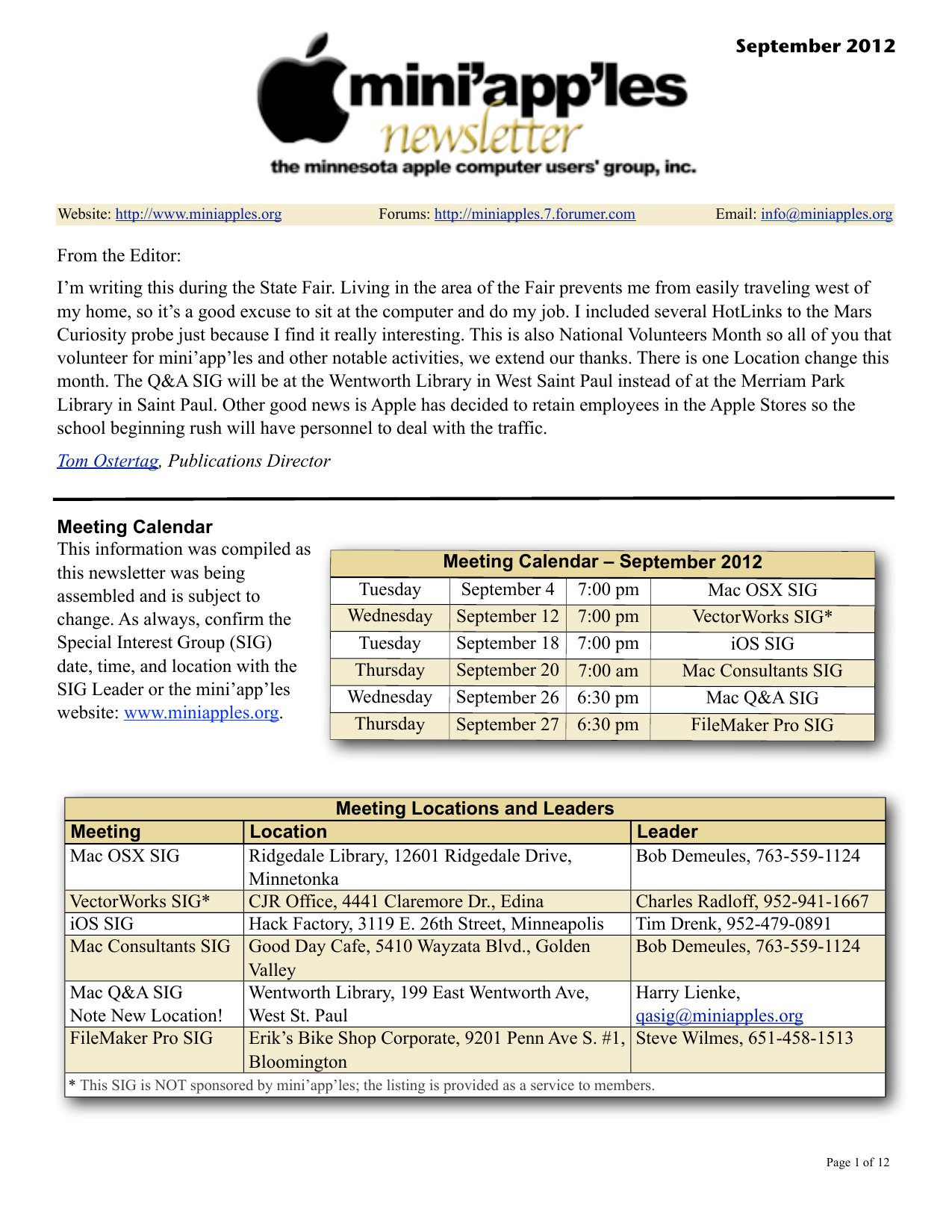 Mini'app'les Newsletter — September 2012