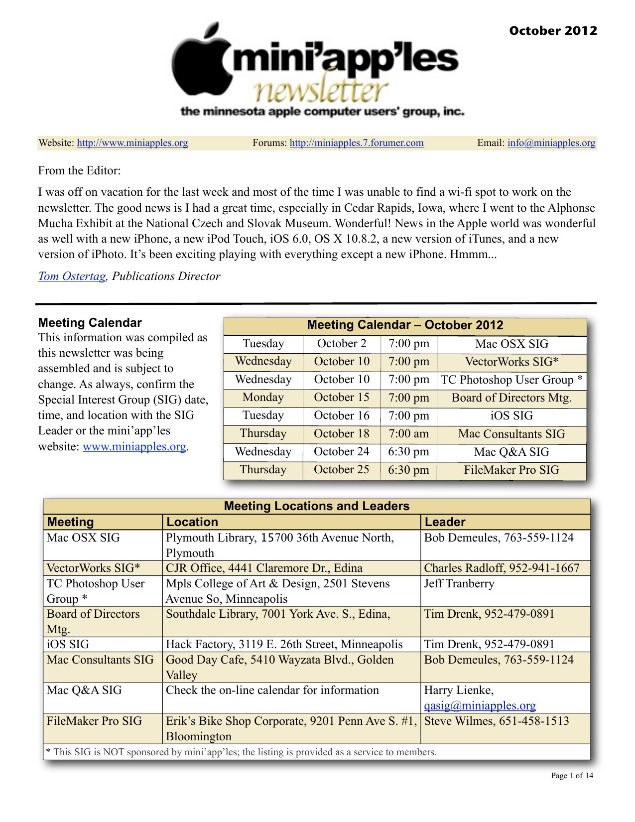 Mini'app'les Newsletter — October 2012
