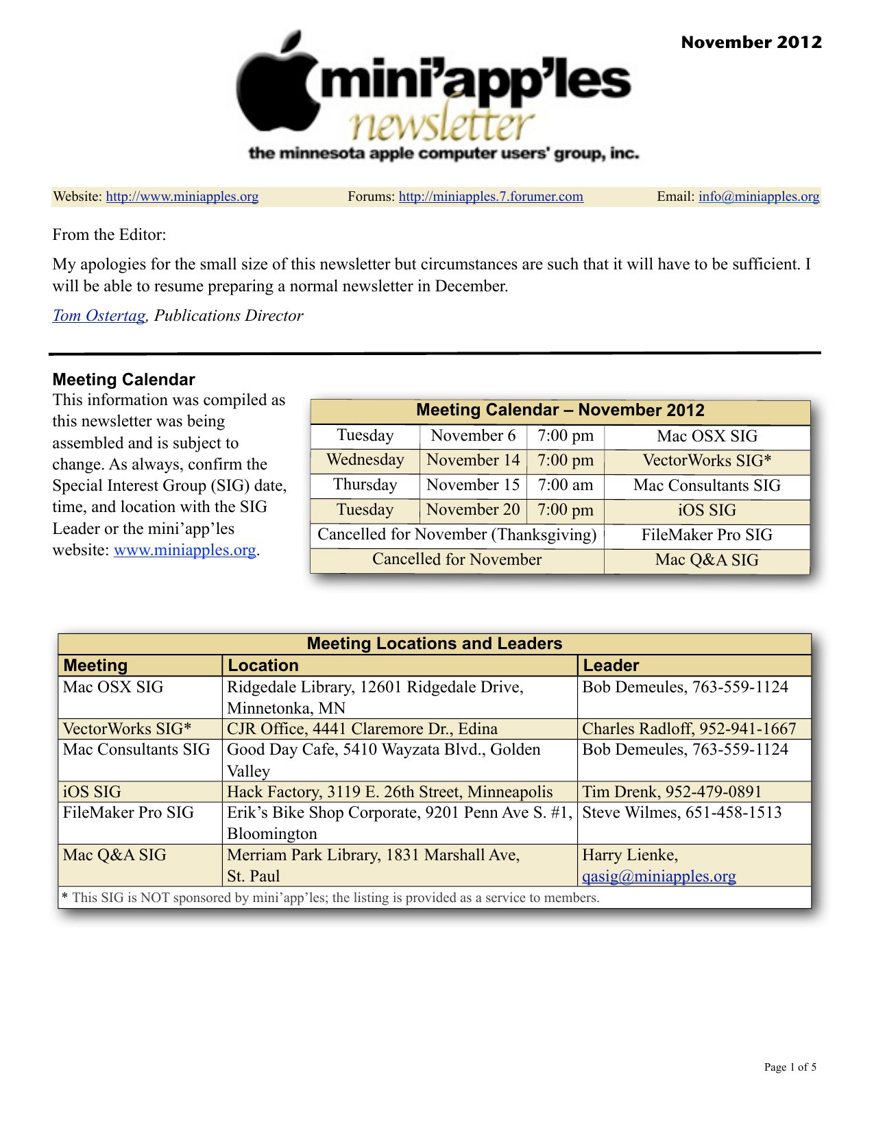 Mini'app'les Newsletter — November 2012