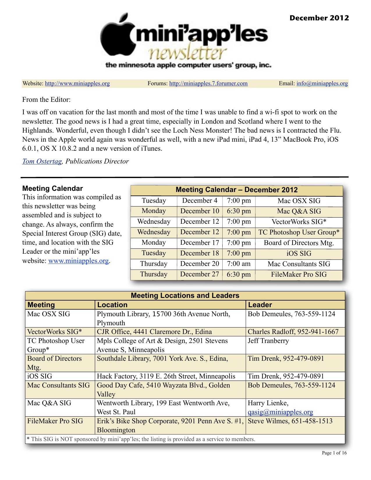 Mini'app'les Newsletter — December 2012