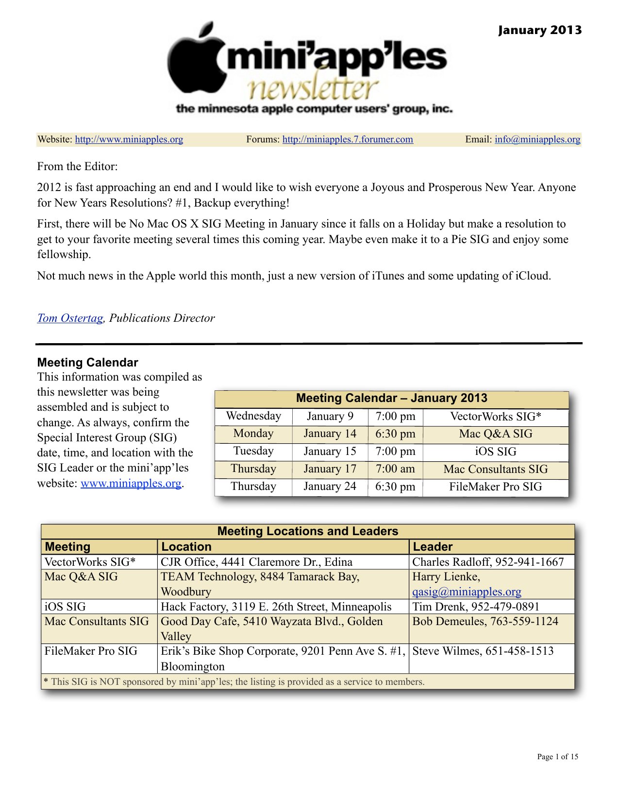 Mini'app'les Newsletter — January 2013