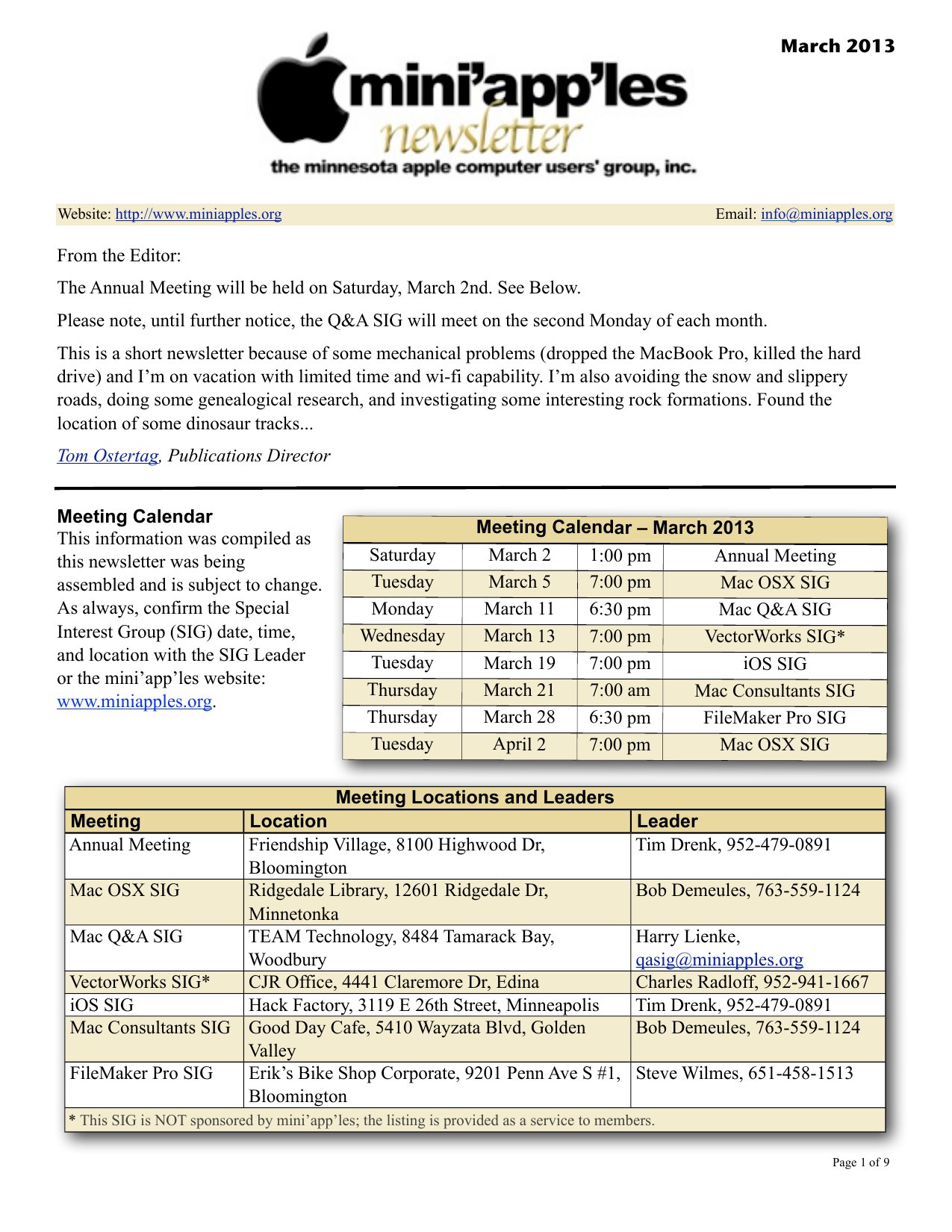 Mini'app'les Newsletter — March 2013