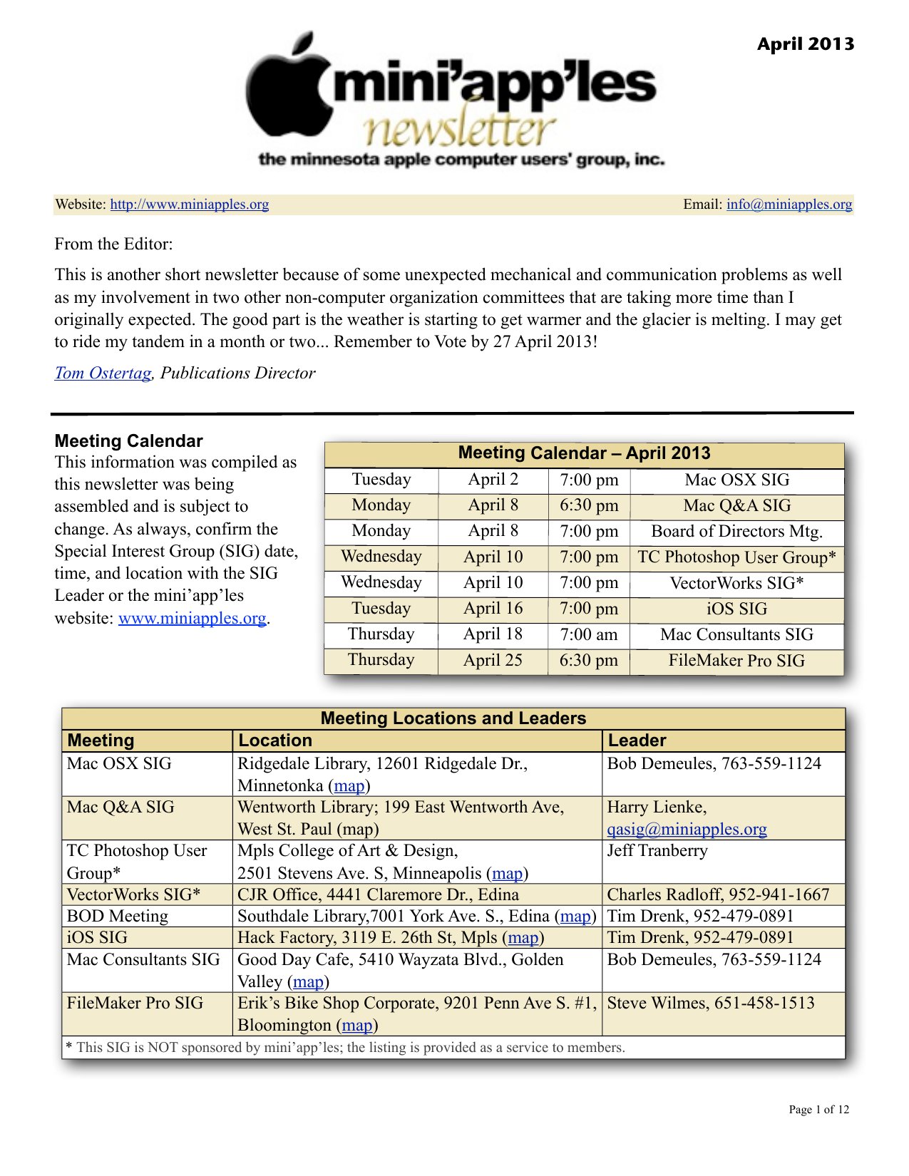 Mini'app'les Newsletter — April 2013