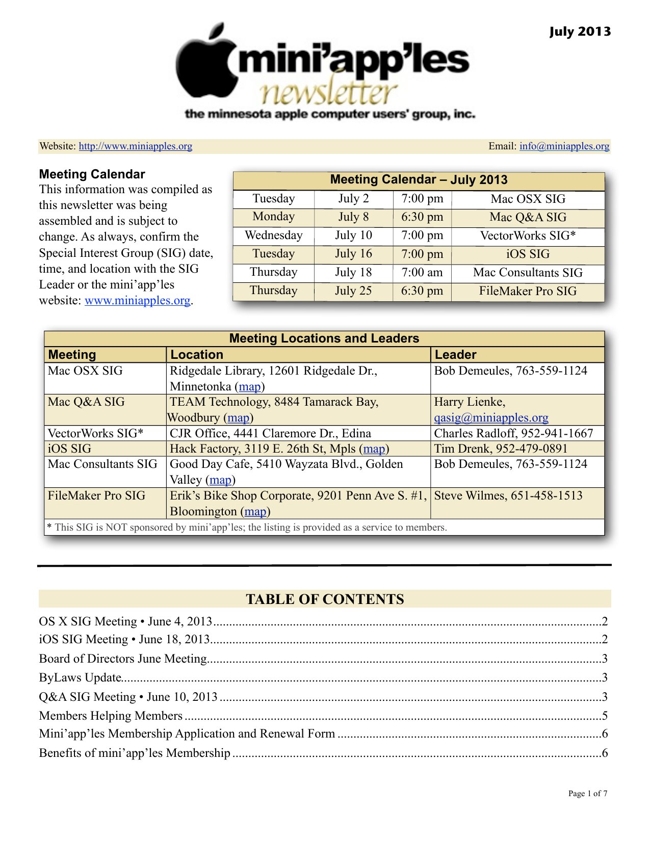 Mini'app'les Newsletter — July 2013