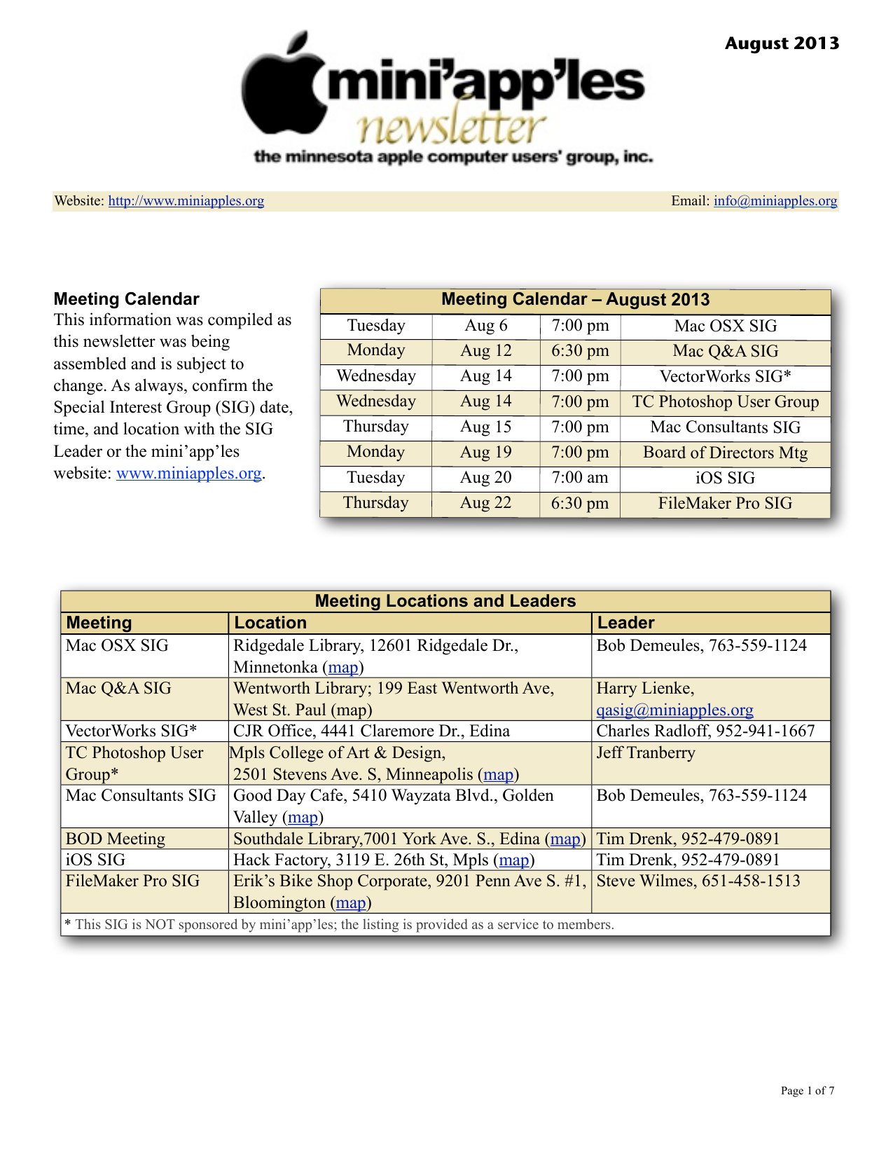 Mini'app'les Newsletter — August 2013