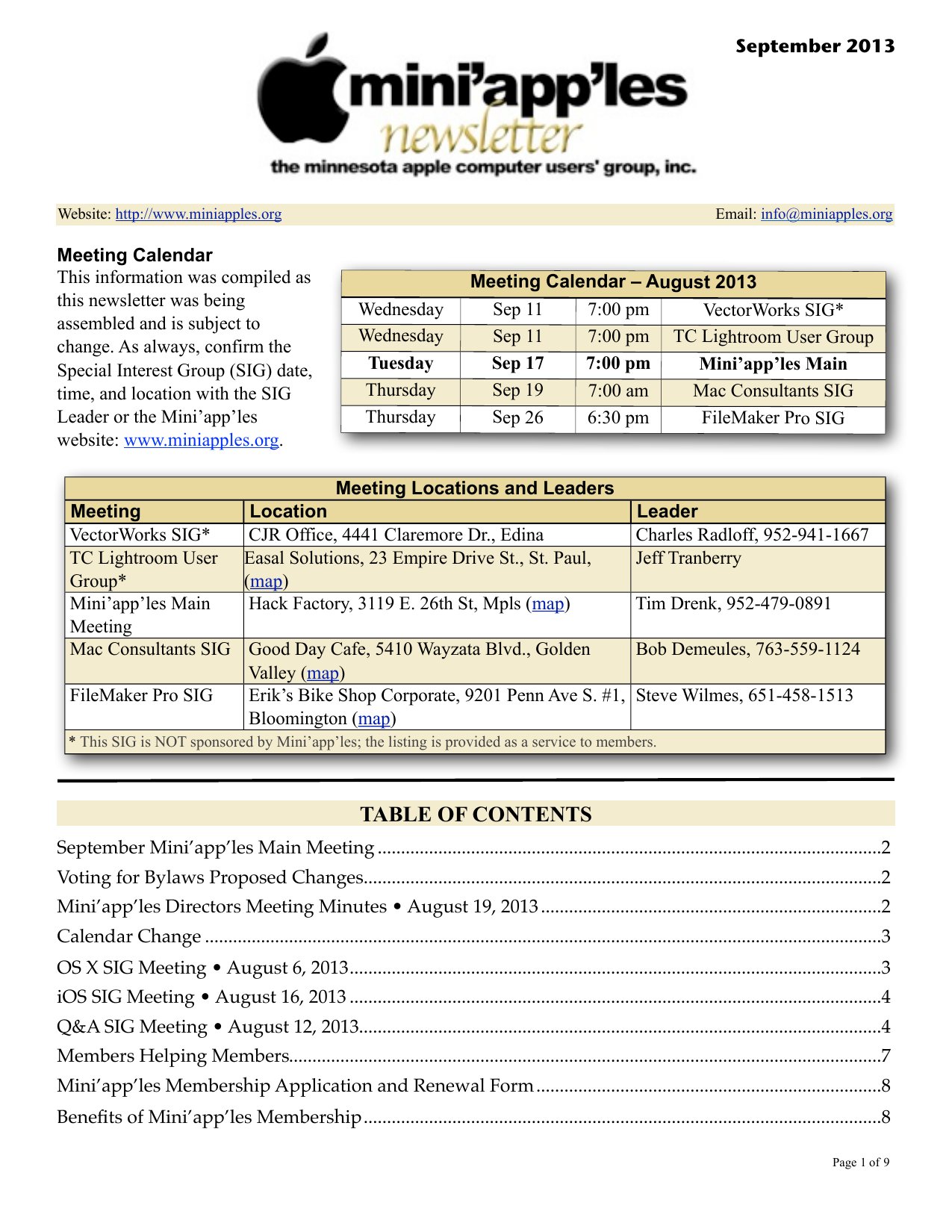 Mini'app'les Newsletter — September 2013