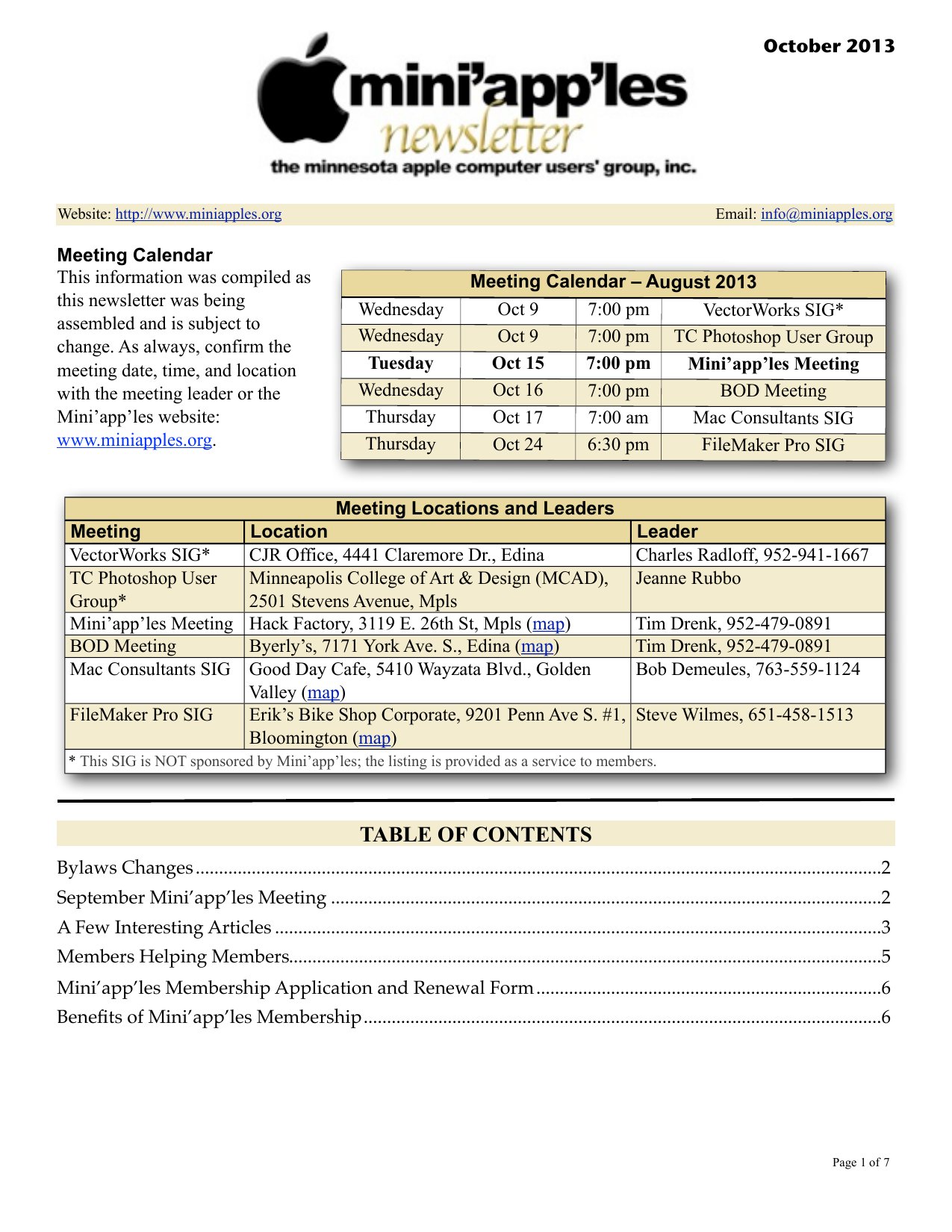 Mini'app'les Newsletter — October 2013