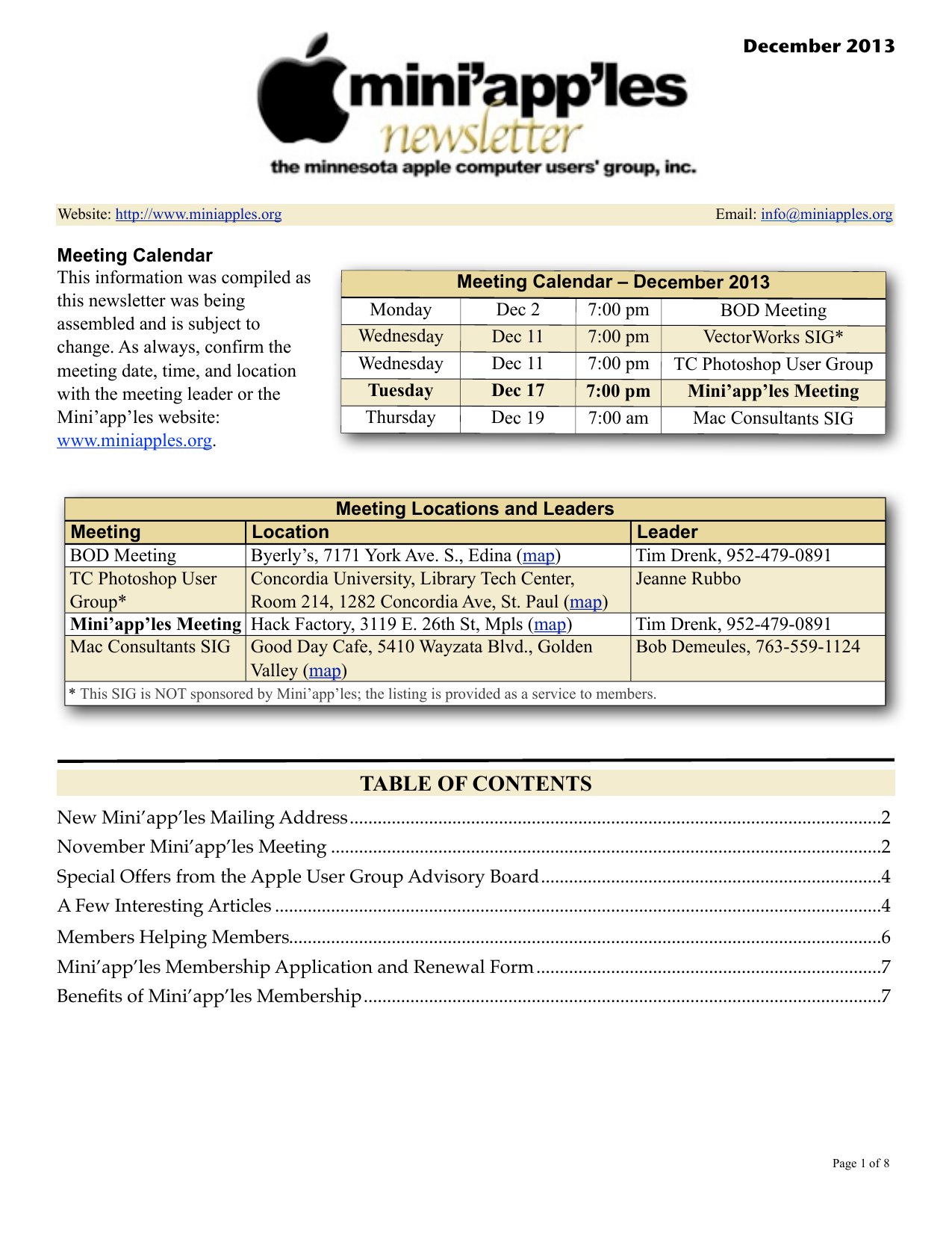 Mini'app'les Newsletter — December 2013