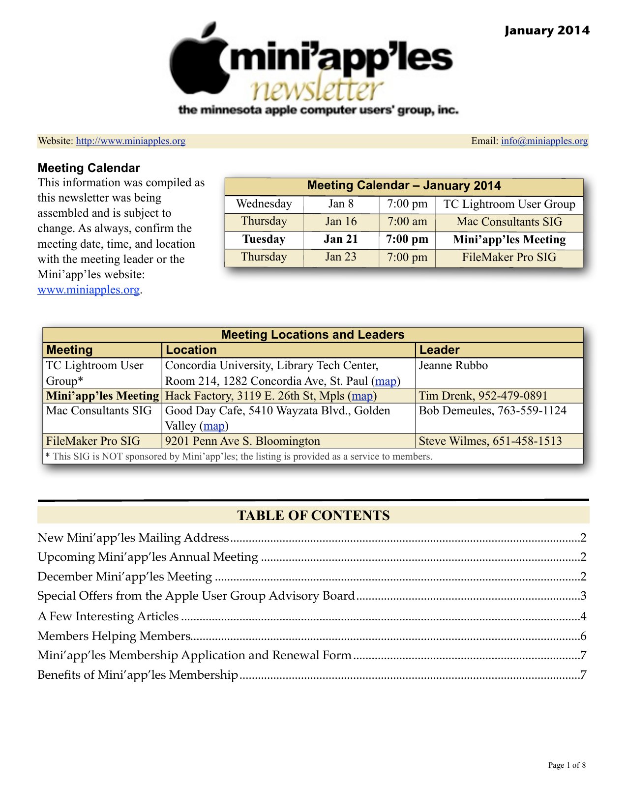 Mini'app'les Newsletter — January 2014