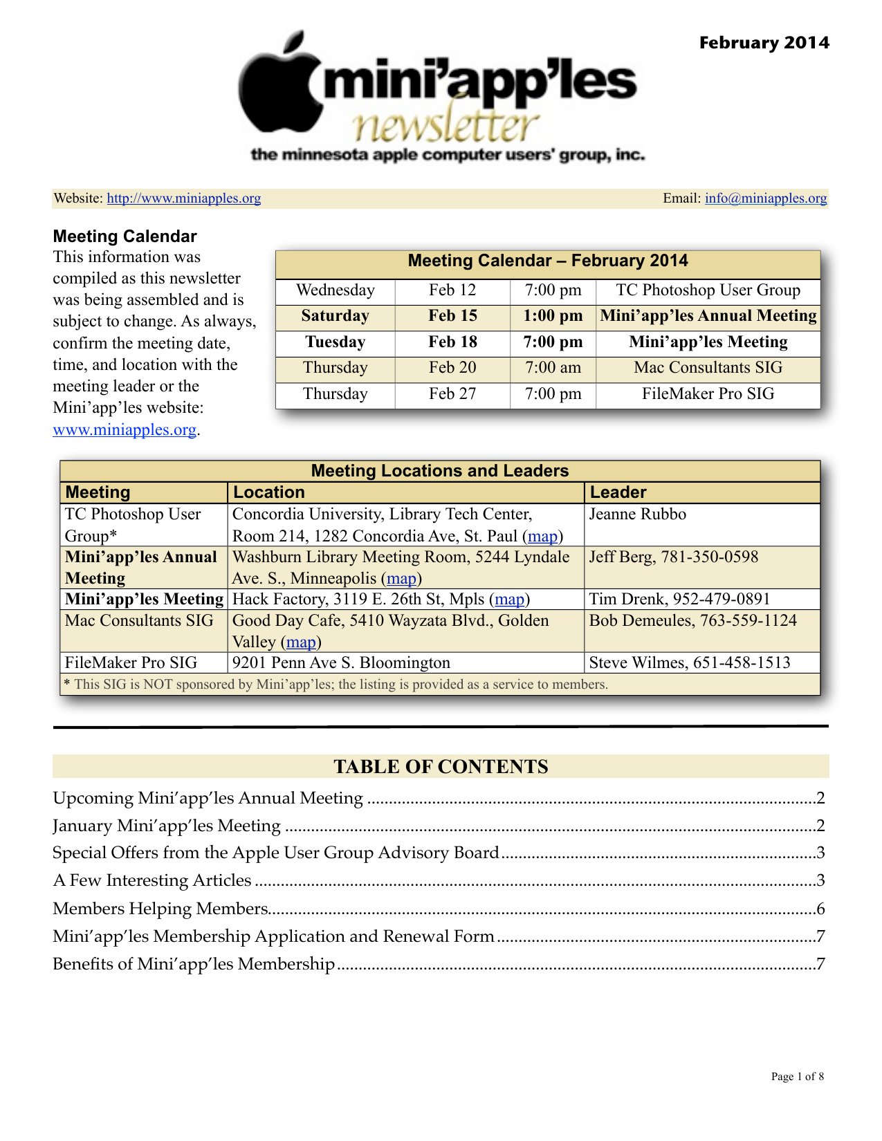 Mini'app'les Newsletter — February 2014