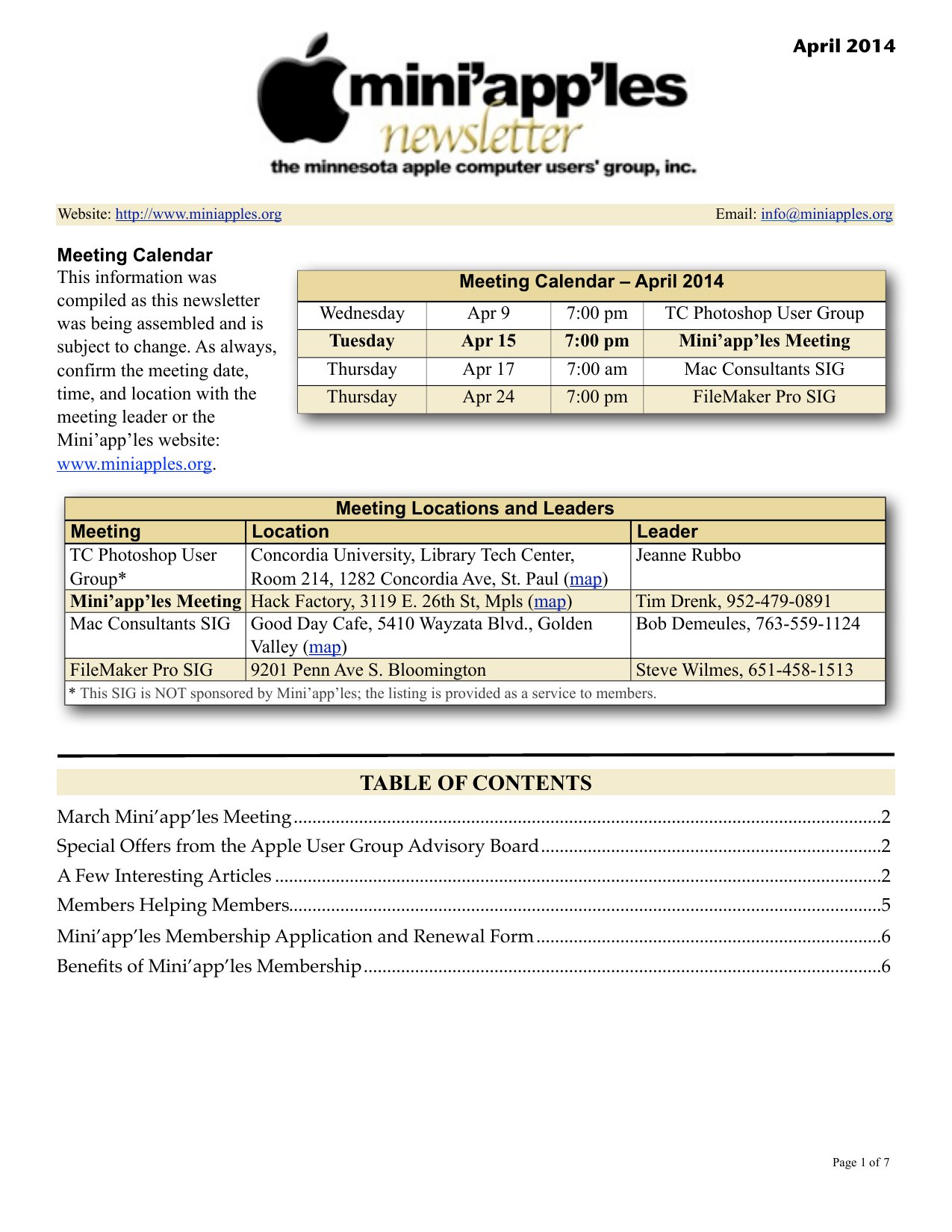 Mini'app'les Newsletter — April 2014