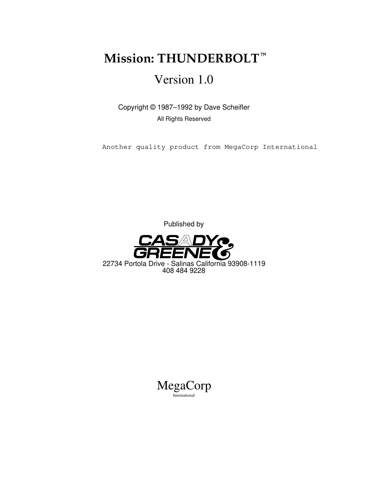 Mission Thunderbolt Manual