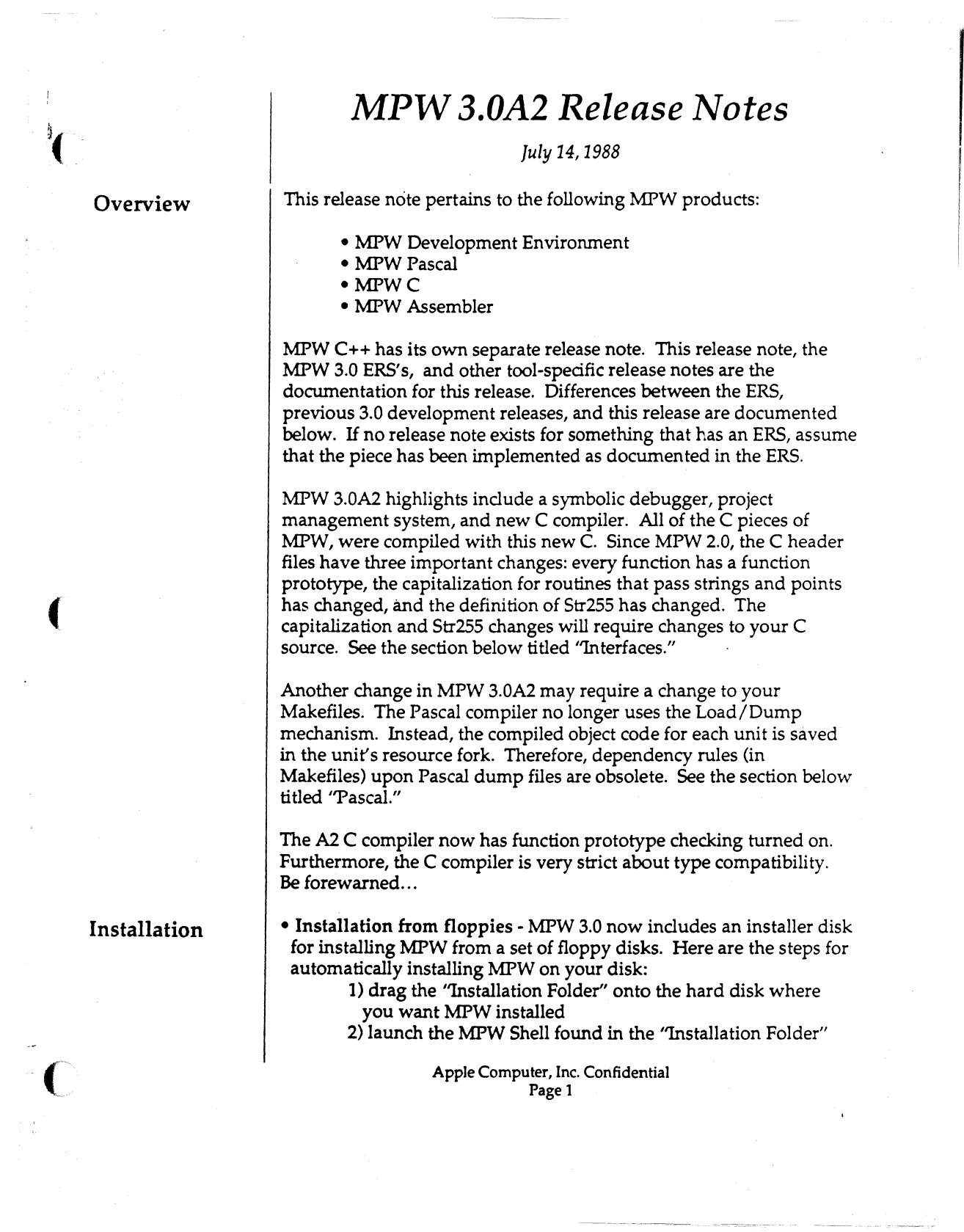 MPW 3.0a2 Release Notes 198807