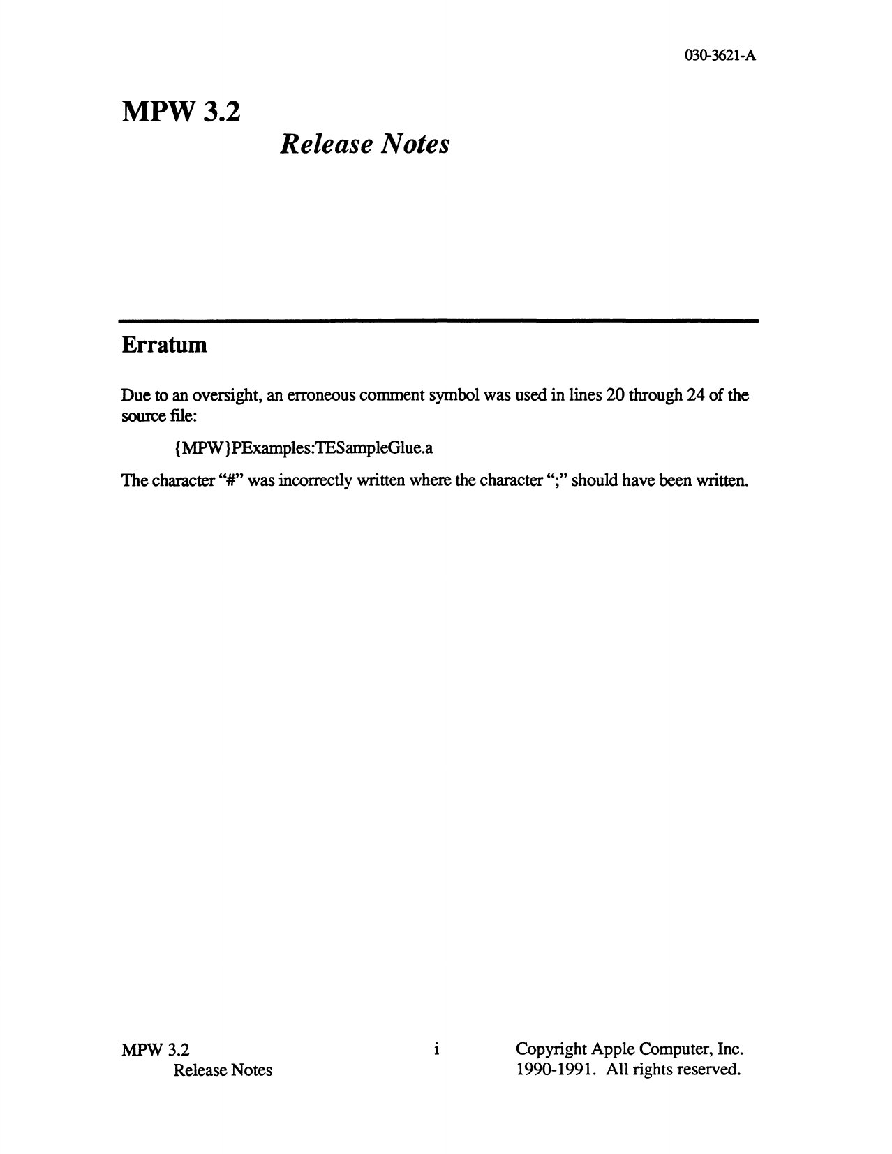 MPW 3.2 Release Notes 1991
