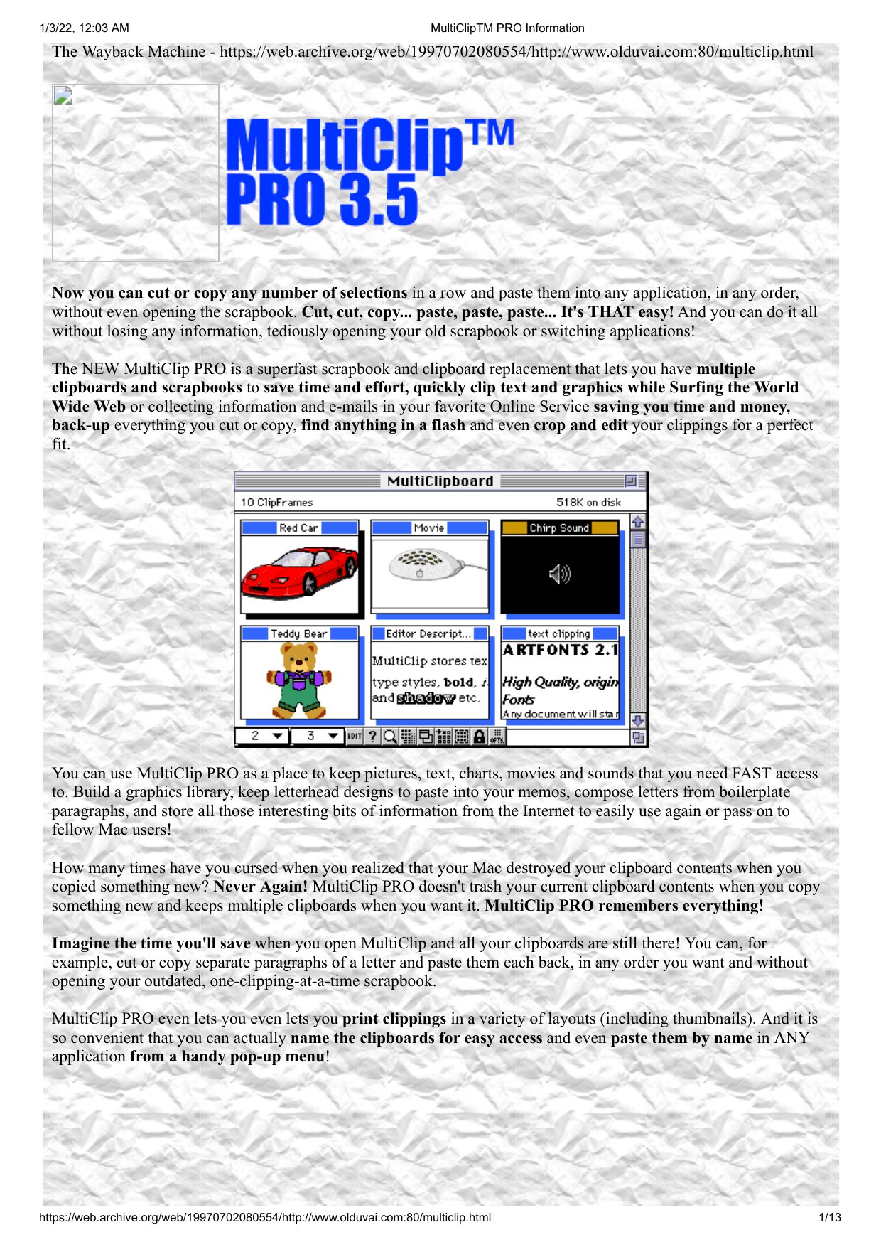 MultiClipTM PRO 3.5 Information