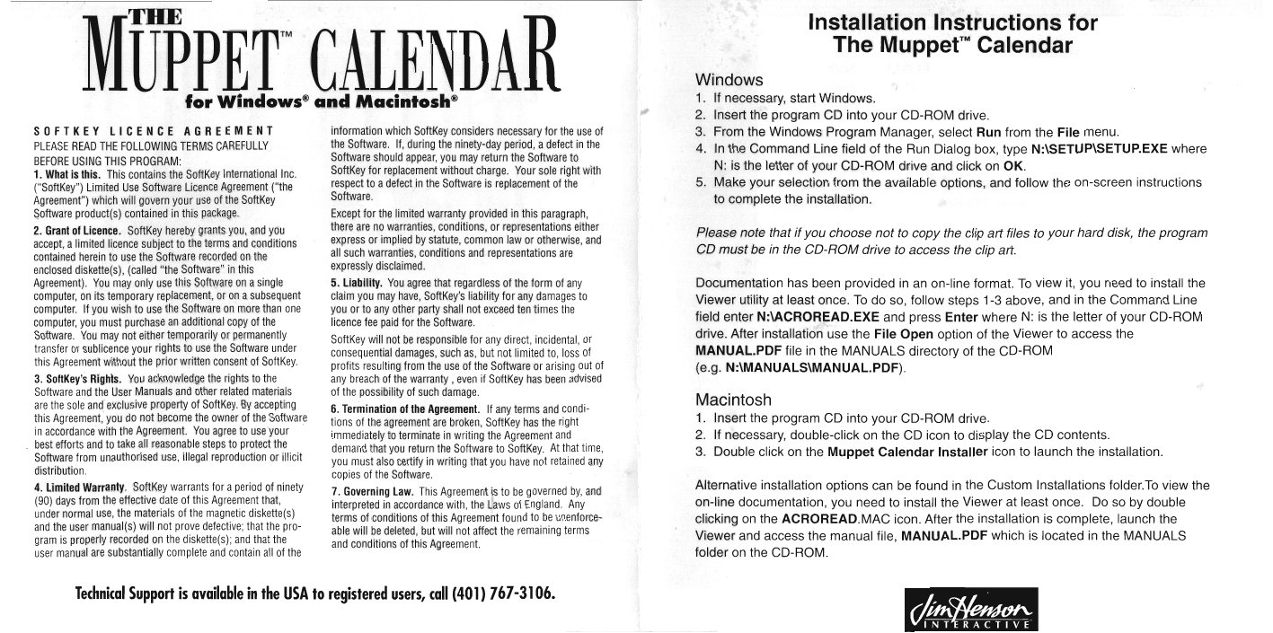 Muppet Calendar manual