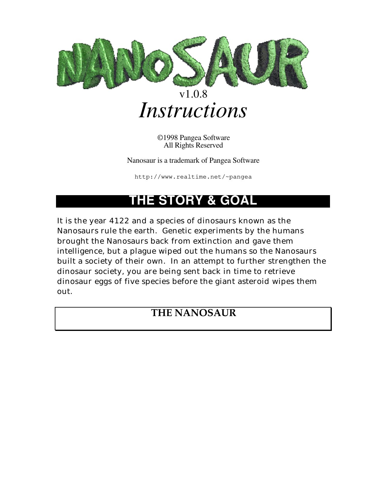 Nanosaur Instructions