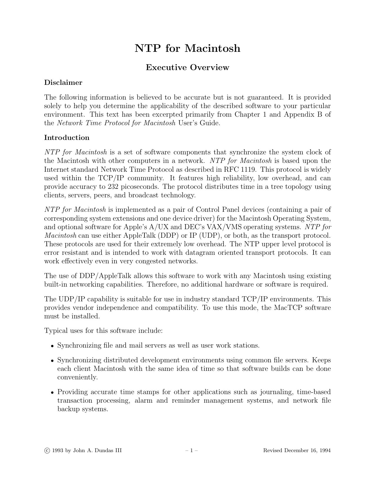 NTP for Mac ExecSummary