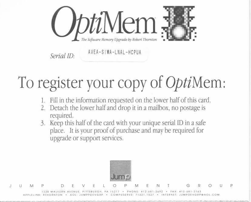 OptiMem serial number