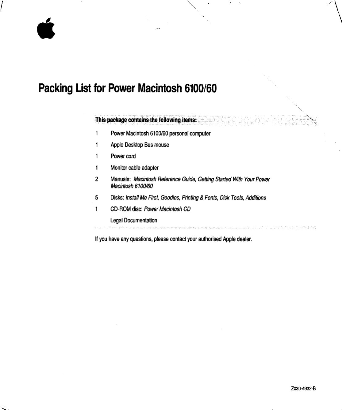 Packing List for PowerMac 6100.60 Z030 4932 B ebook