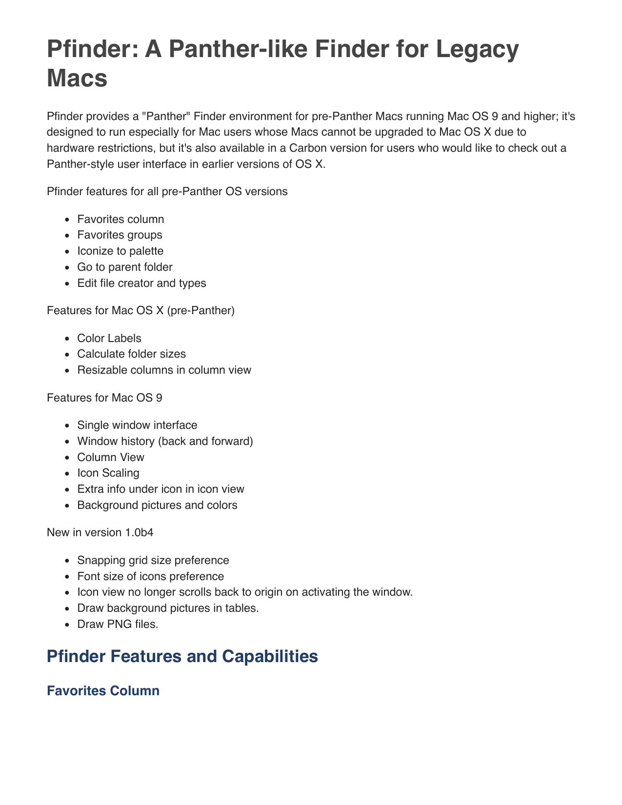 Pfinder A Panther like Finder for Legacy Macs