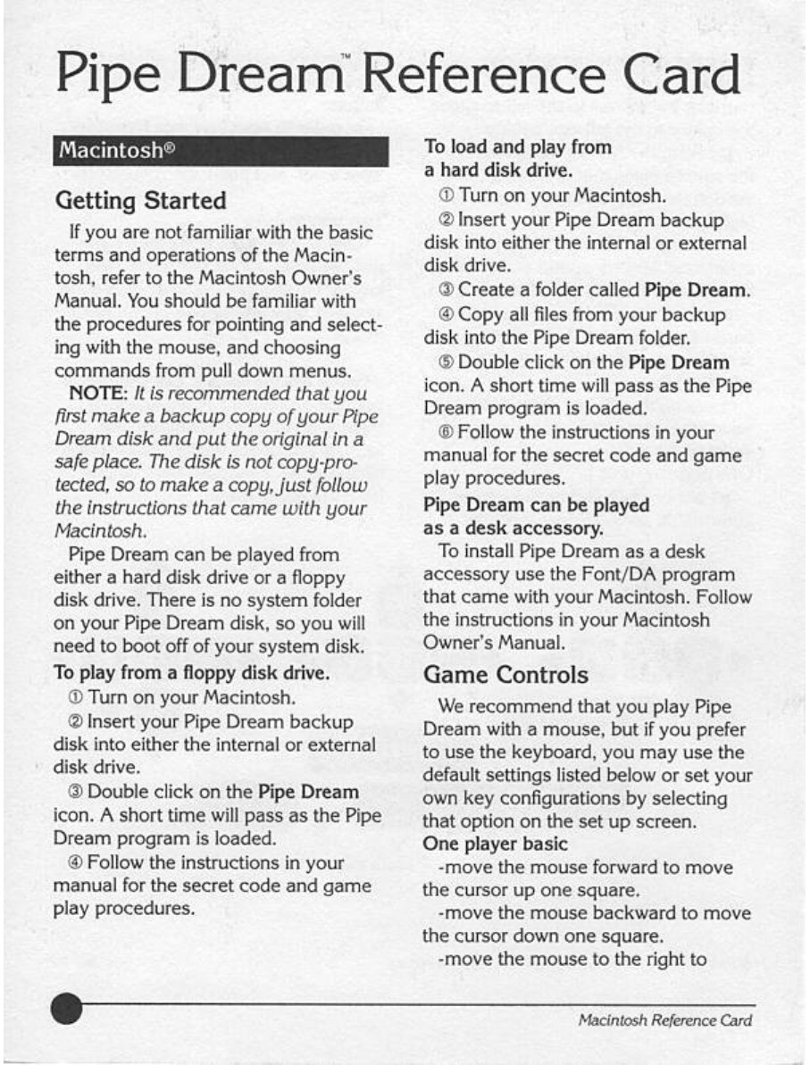 PipeDream Reference Card